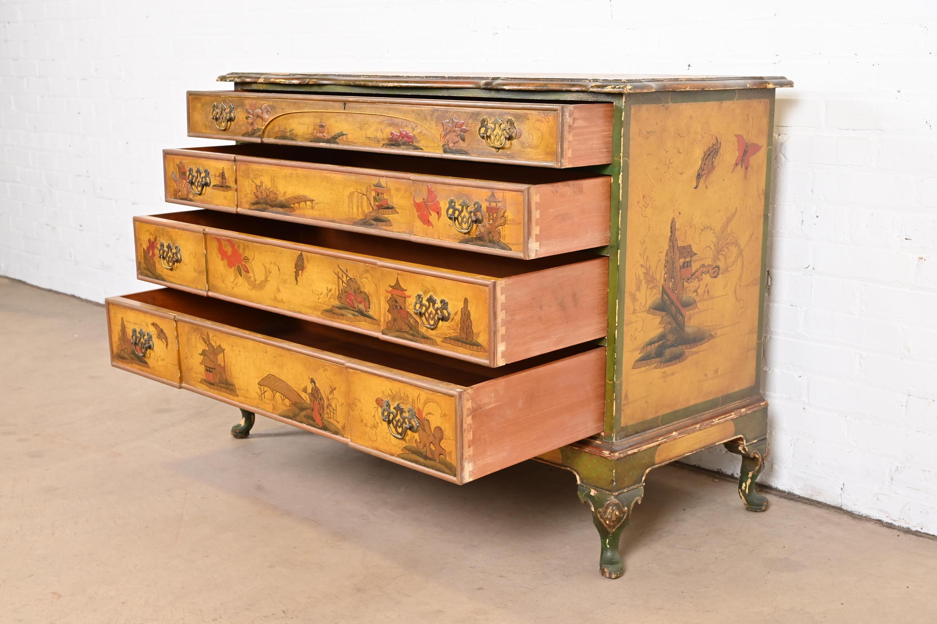Antique Japanned Chinoiserie Queen Anne Bureau From Historic Edgecroft Mansion 2