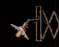 Antique Japanned Copper Scissor Arm Wall Lamp by F. W. Hardy