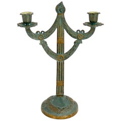 Antique Japanned Finish Two Candle Candelabra