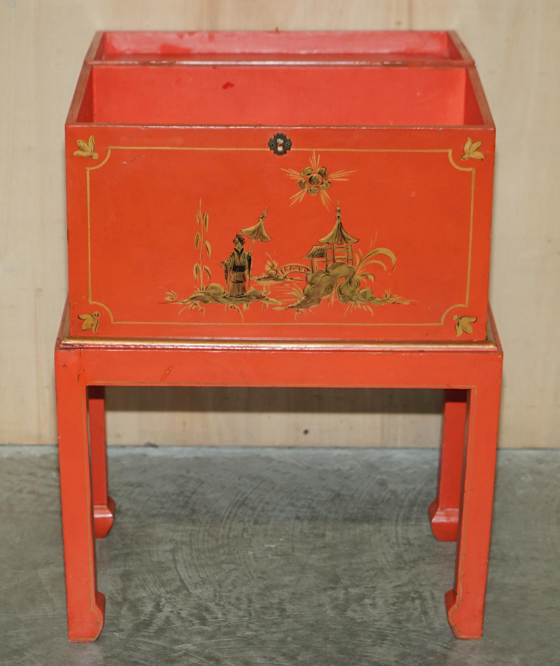 Antique Japanned Oriental Side Table Chest on Stand Hand Painted and Lacquered For Sale 13