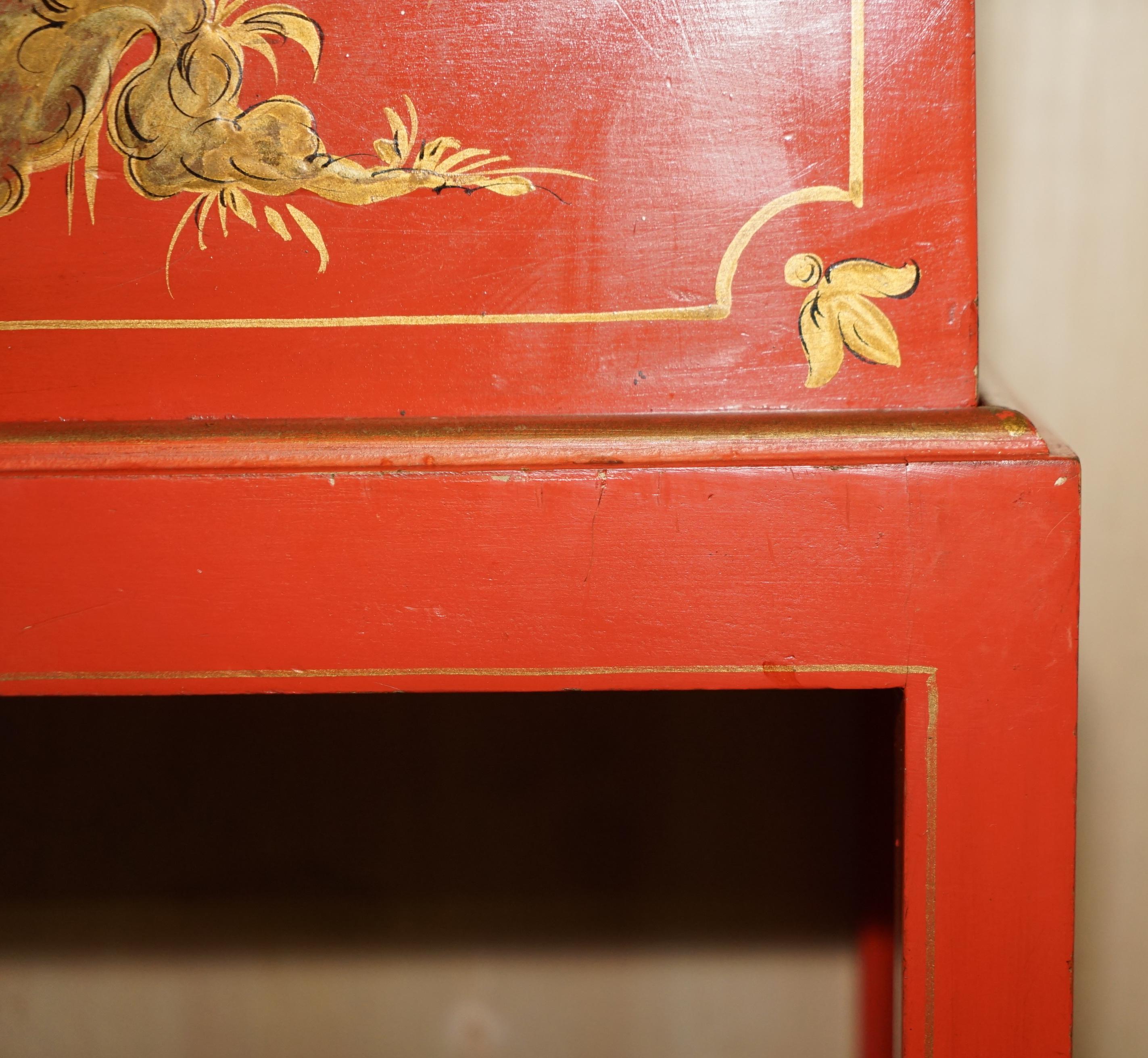 Early 20th Century Antique Japanned Oriental Side Table Chest on Stand Hand Painted and Lacquered For Sale