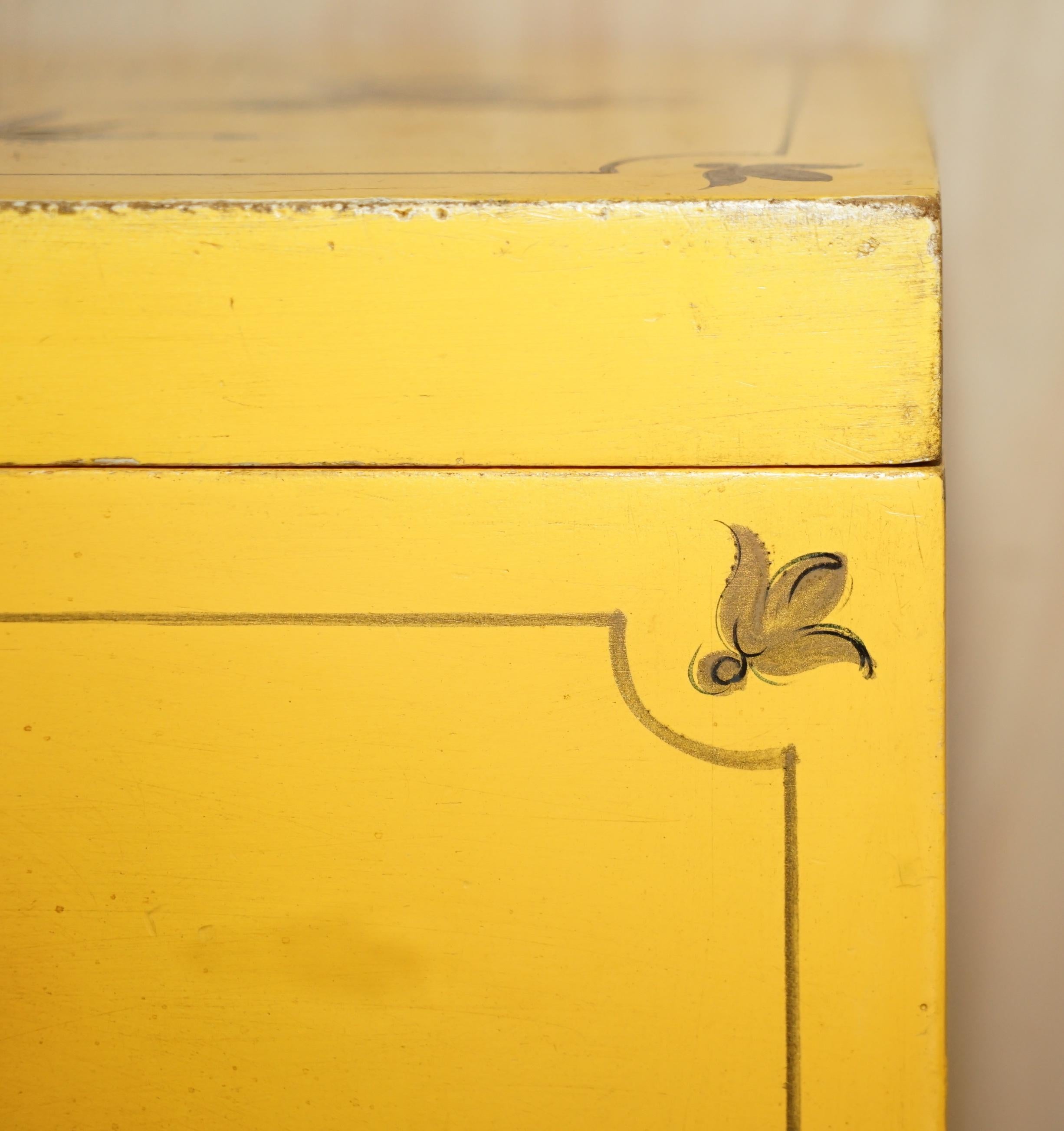 Early 20th Century Antique Japanned Yellow Oriental Side Chest on Stand Hand Painted & Lacquered For Sale