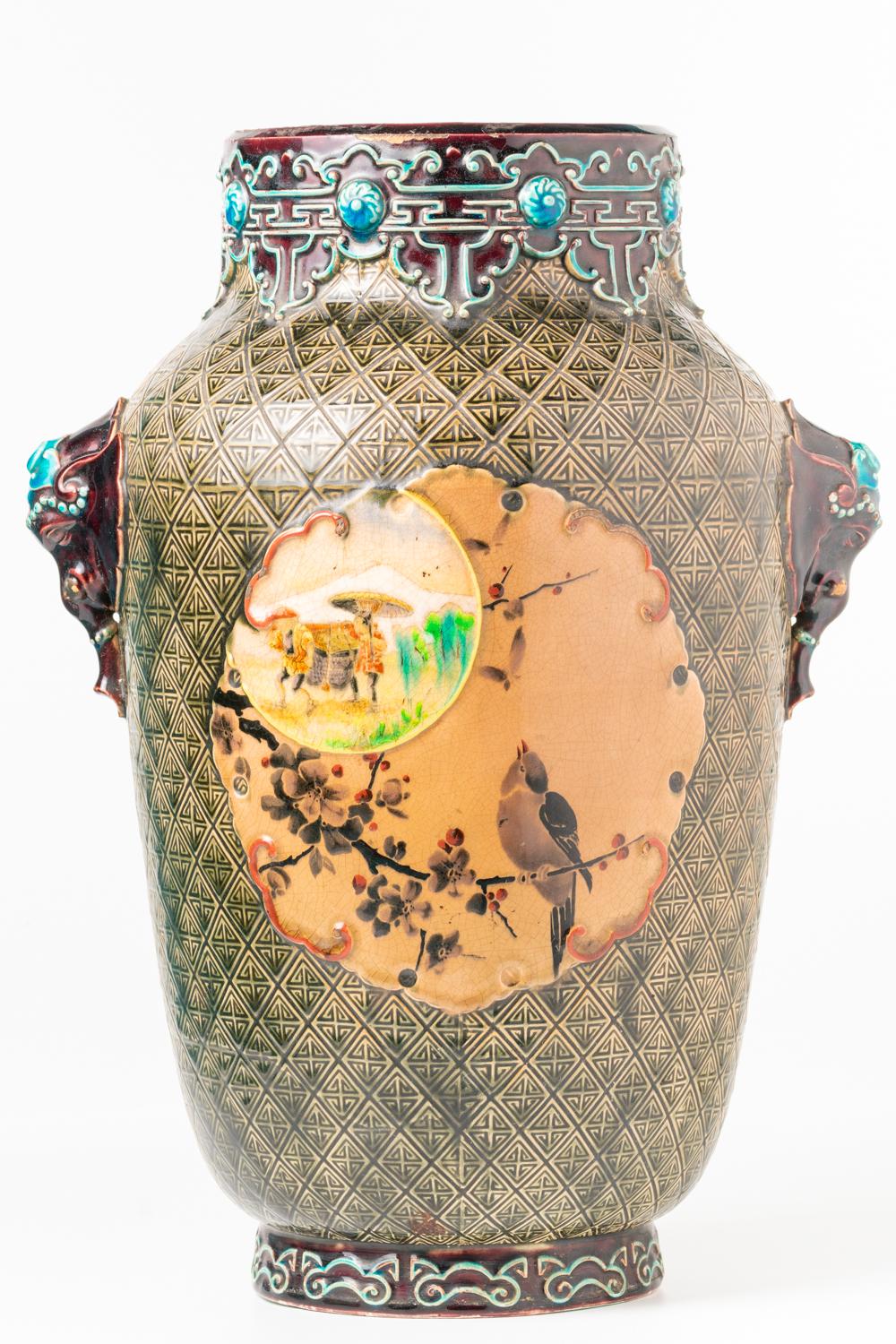 Antique Japonisme Ceramic And Ormolu Vase By Jules Vieillard & Co, Bordeaux For Sale 6
