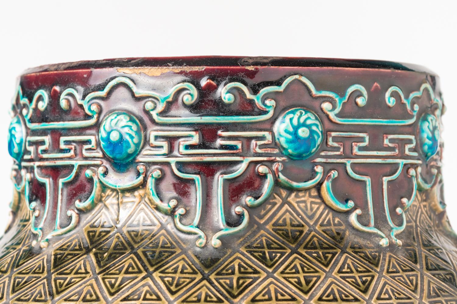 Antique Japonisme Ceramic And Ormolu Vase By Jules Vieillard & Co, Bordeaux For Sale 10