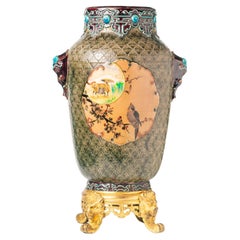 Antique Japonisme Ceramic And Ormolu Vase By Jules Vieillard & Co, Bordeaux