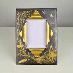 Antique Japonist Art Nouveau Gilt Bronze Ormolu Picture Frame with Floral Motifs
