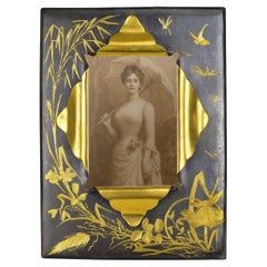 Antique Japonist Art Nouveau Gilt Bronze Ormolu Picture Frame with Floral Motifs