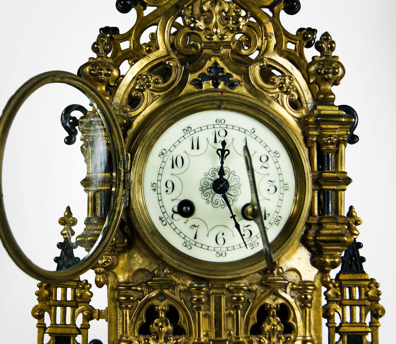 Baroque Antique Japy Frere Mantle Clock and Garnitures Set, circa 1870s