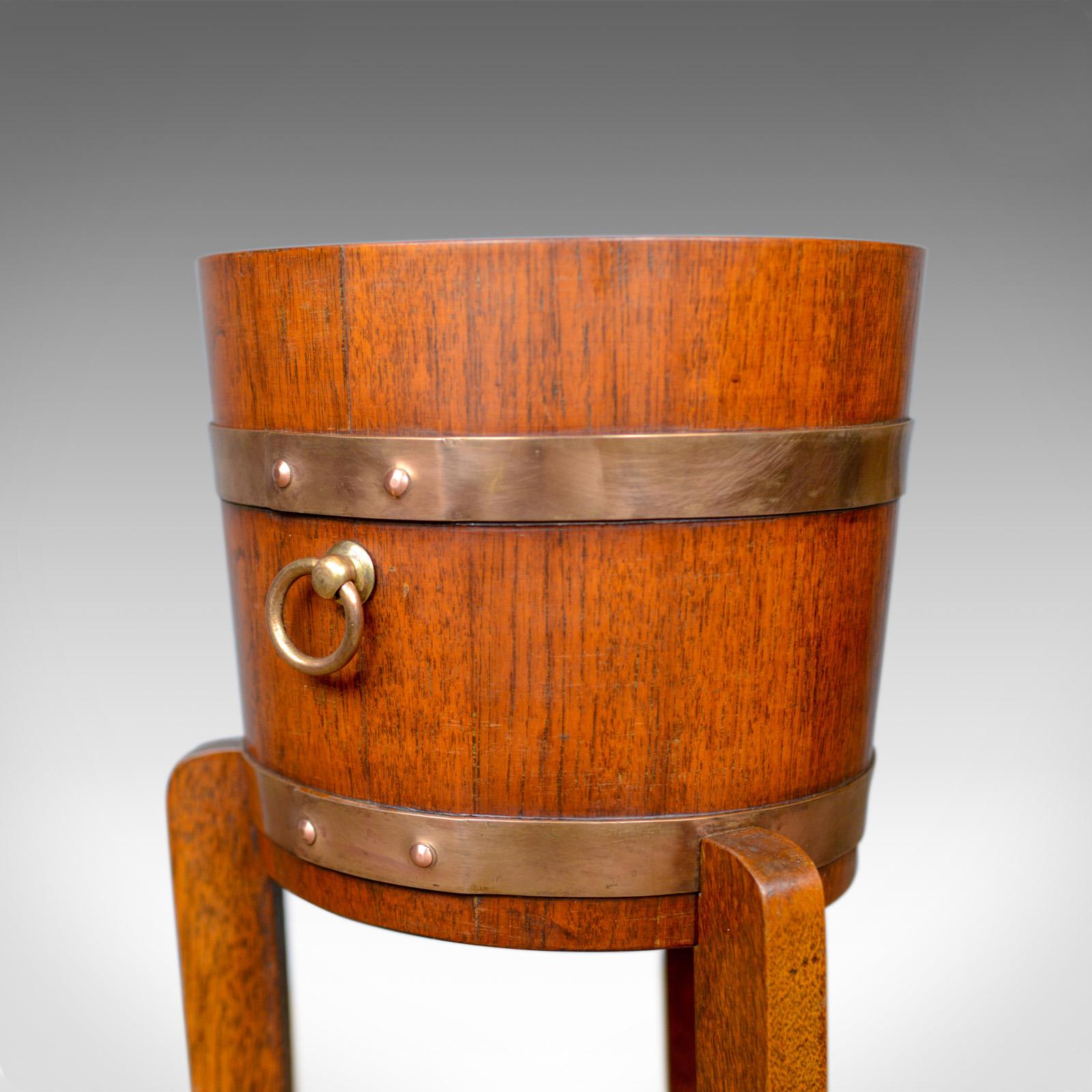English Antique Jardiniere, Arts & Crafts, Coopered Barrel on Stand, Lister, circa 1900