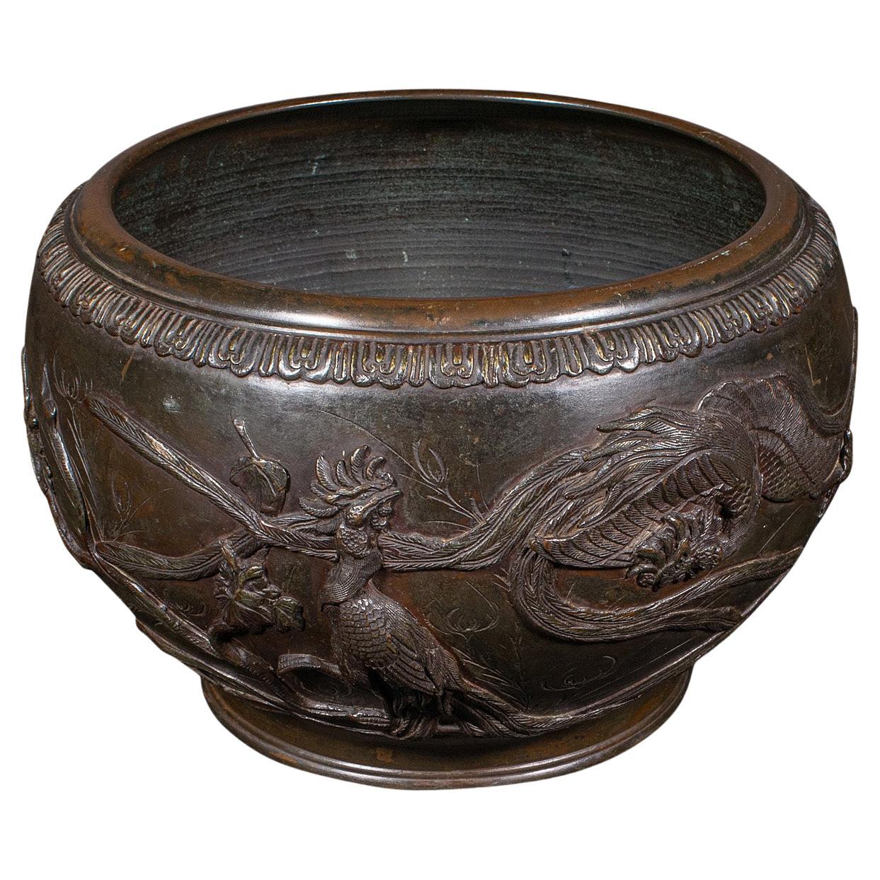 Antique Jardiniere Bowl, Japanese, Bronze, Decorative Planter, Edo, Victorian