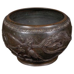 Antique Jardiniere Bowl, Japanese, Bronze, Decorative Planter, Edo, Victorian