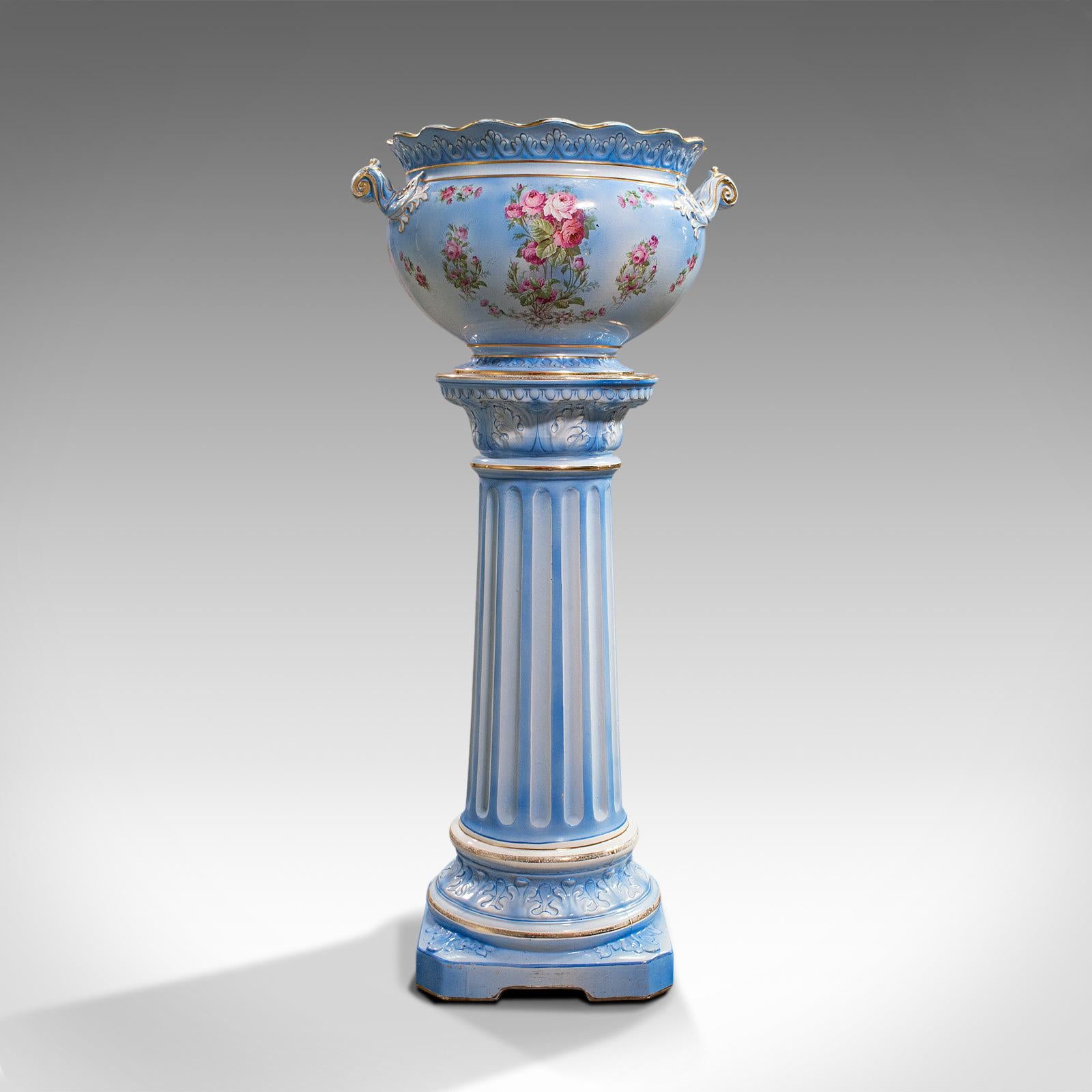 British Antique Jardinière on Stand, English, Ceramic, Decorative Planter, Victorian For Sale