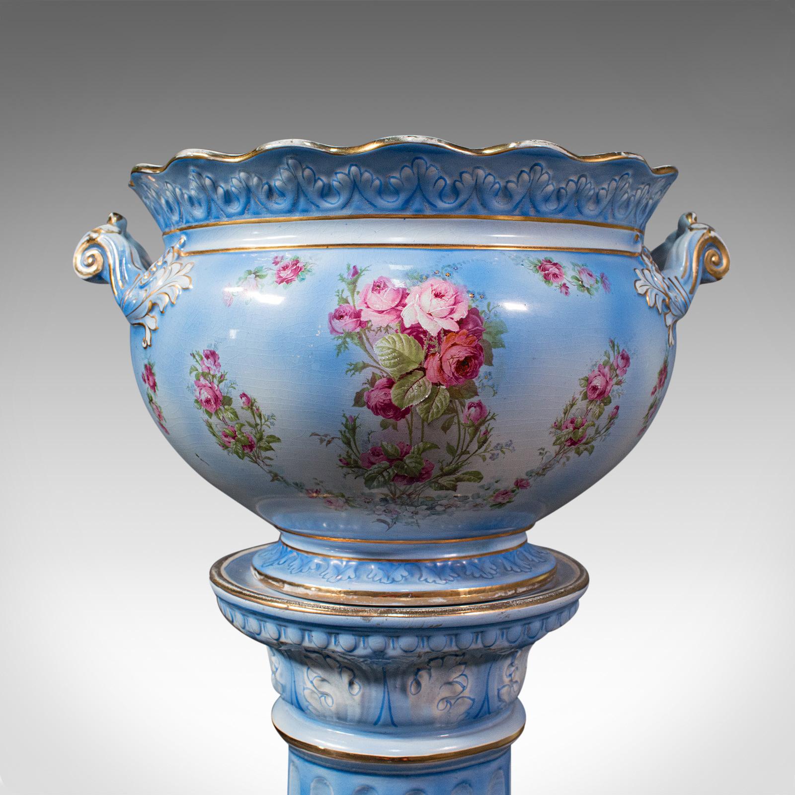Antique Jardinière on Stand, English, Ceramic, Decorative Planter, Victorian For Sale 1