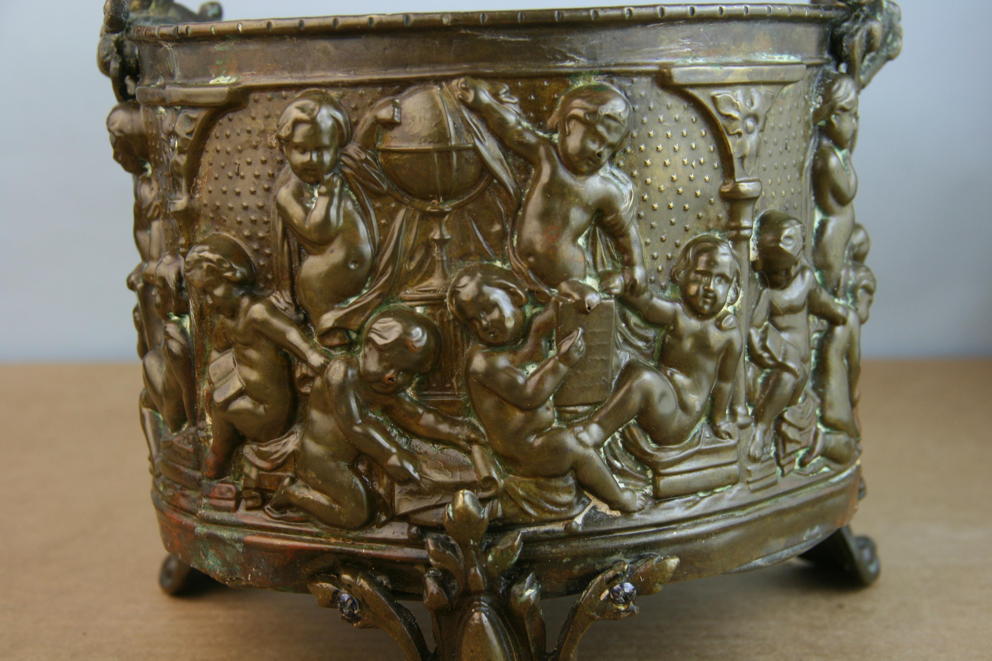 Antique Jardiniere/Planter Embossed Angels in Deep Relief For Sale 4