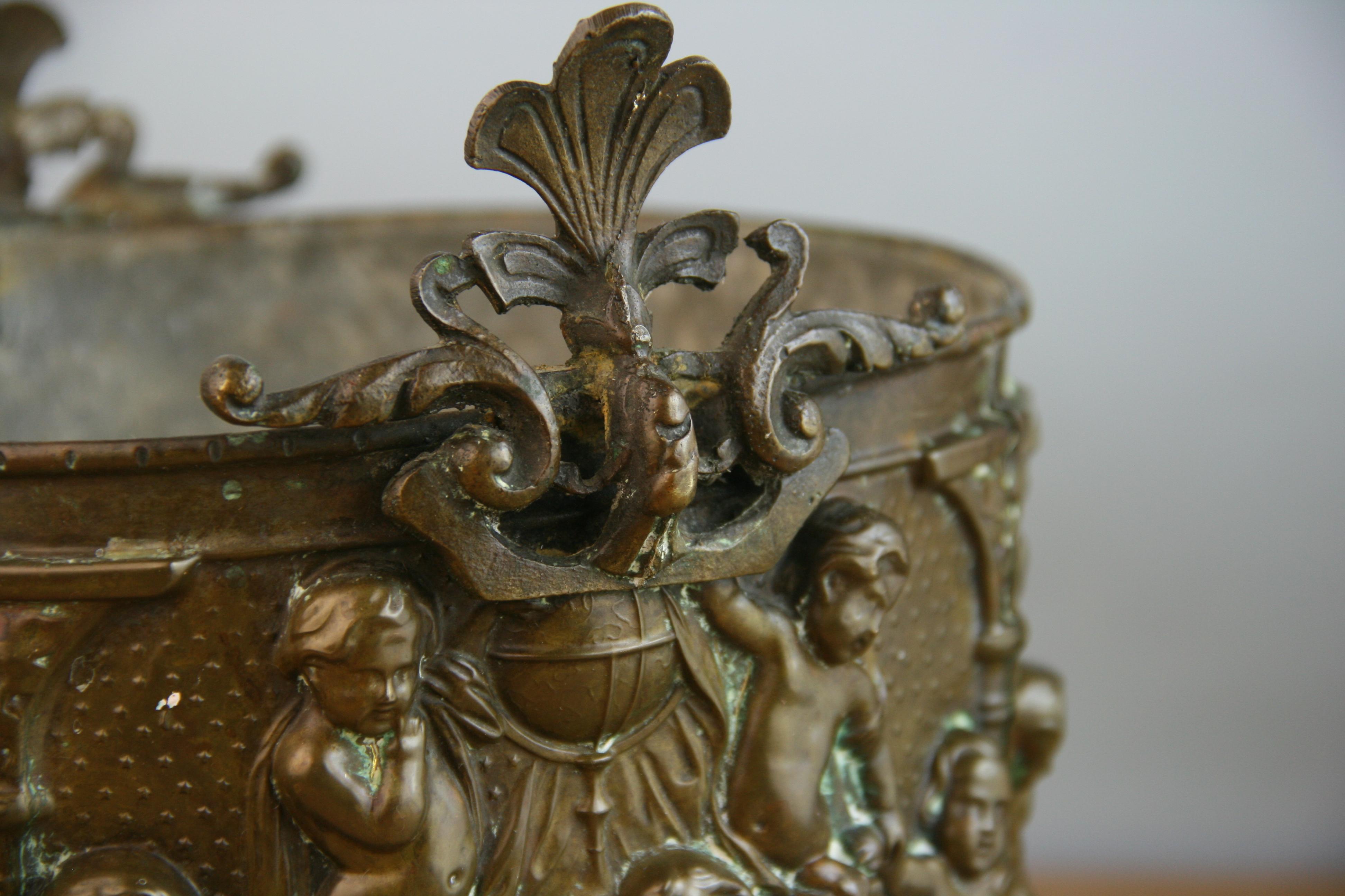 Antique Jardiniere/Planter Embossed Angels in Deep Relief For Sale 6