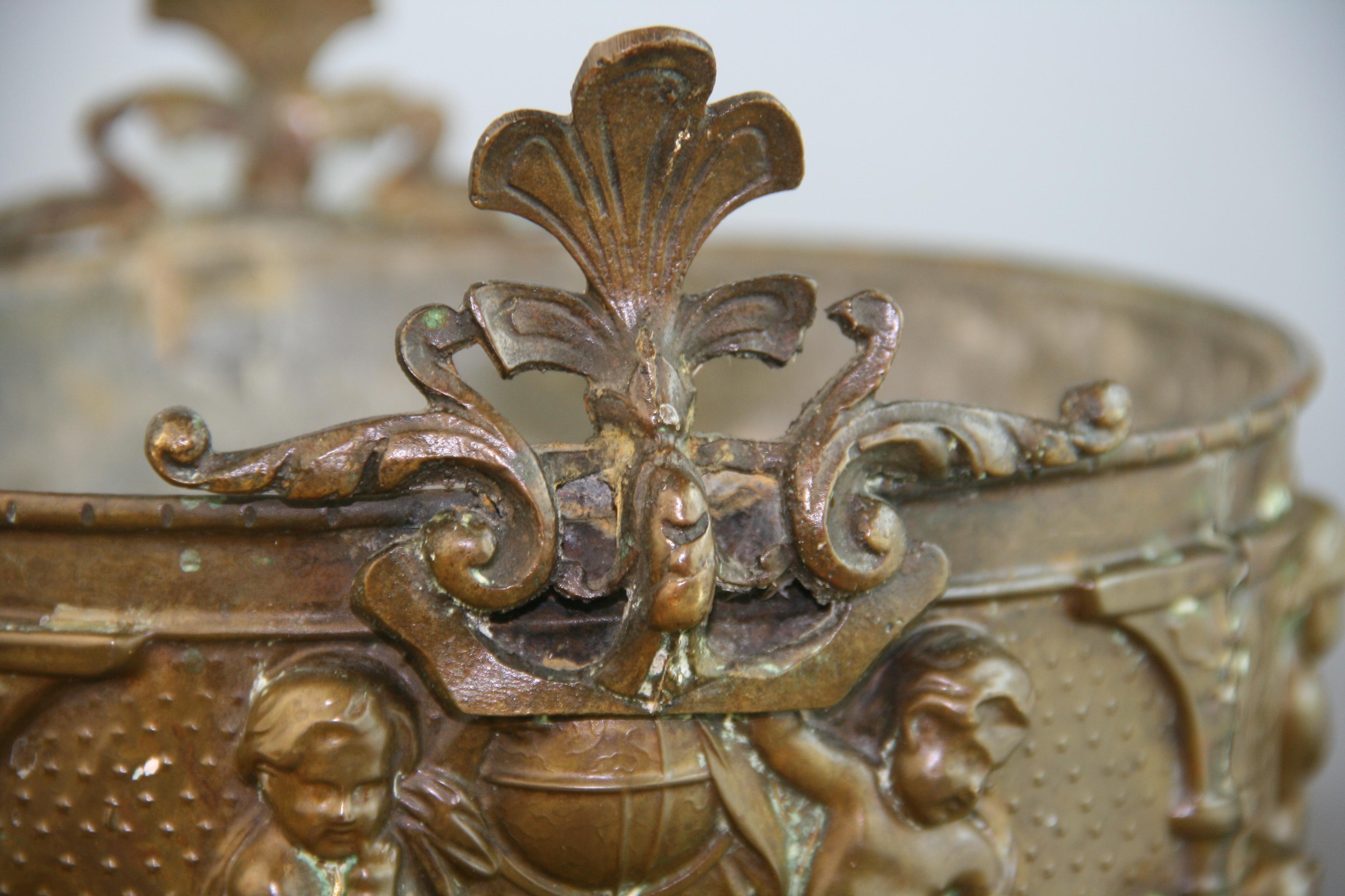 Late 19th Century Antique Jardiniere/Planter Embossed Angels in Deep Relief For Sale