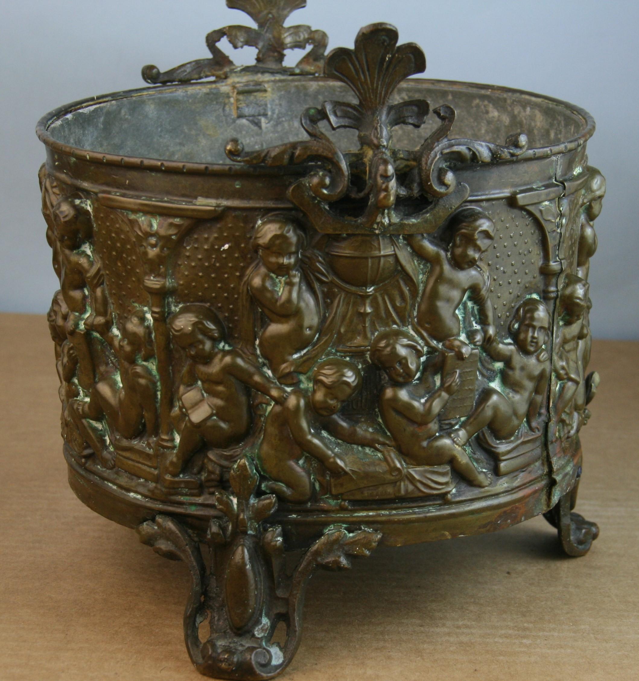 Antique Jardiniere/Planter Embossed Angels in Deep Relief For Sale 1