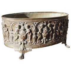Antique Jardiniere / Planter Embossed, Angels in Deep Relief, Original Liner
