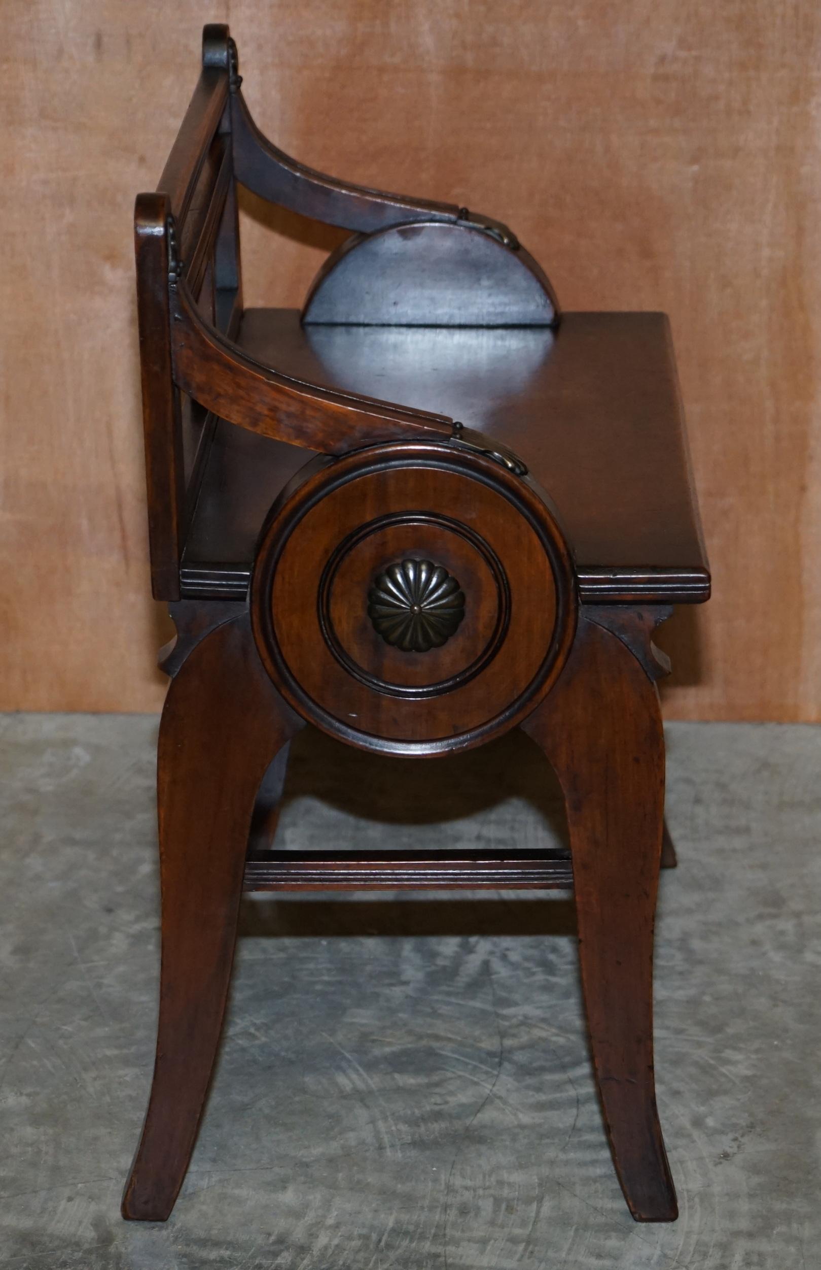 Antique Jas Shoolbred Hall Bench with Brass Mounts & Walnut Frame circa 1890 For Sale 4