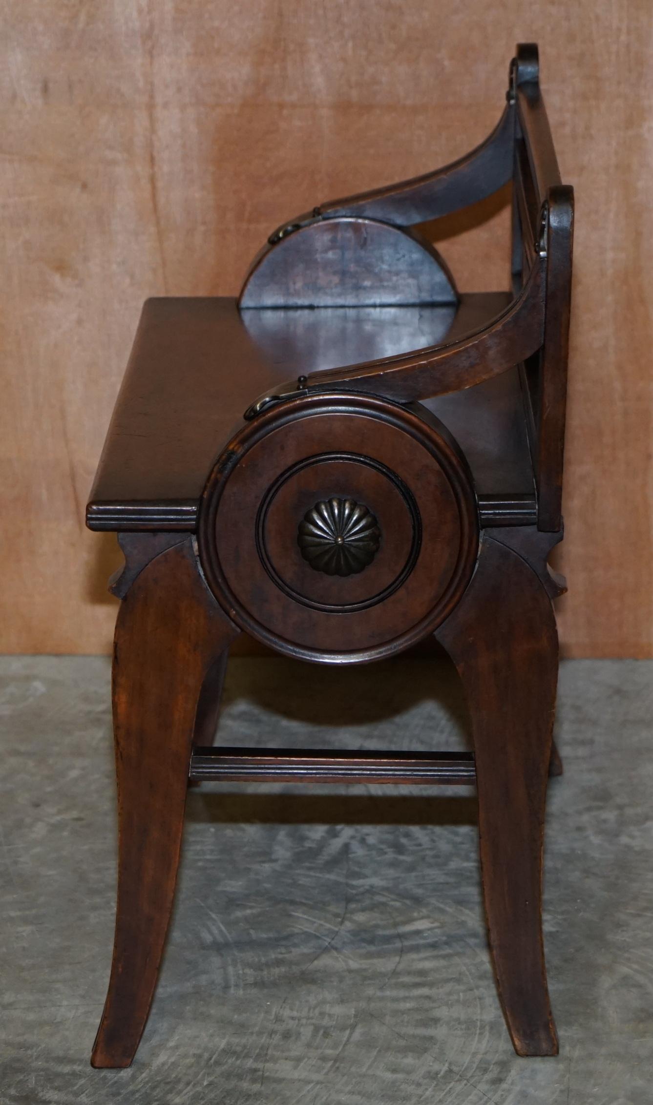 Antique Jas Shoolbred Hall Bench with Brass Mounts & Walnut Frame circa 1890 For Sale 8