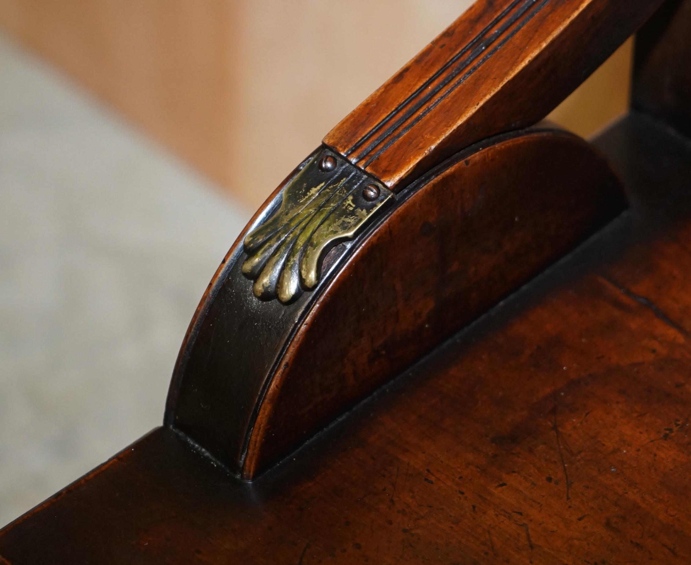 Hand-Crafted Antique Jas Shoolbred Hall Bench with Brass Mounts & Walnut Frame circa 1890 For Sale