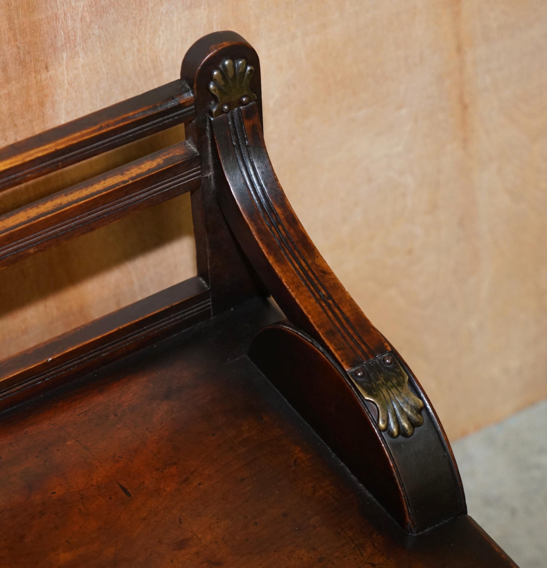 Antique Jas Shoolbred Hall Bench with Brass Mounts & Walnut Frame circa 1890 For Sale 1