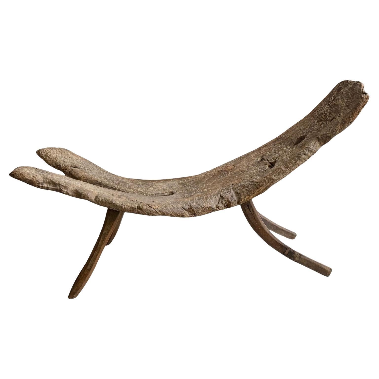 Antique Javanese Burl Wood Bench Hand-Carved Sculptural Seat, c. 1900 For Sale