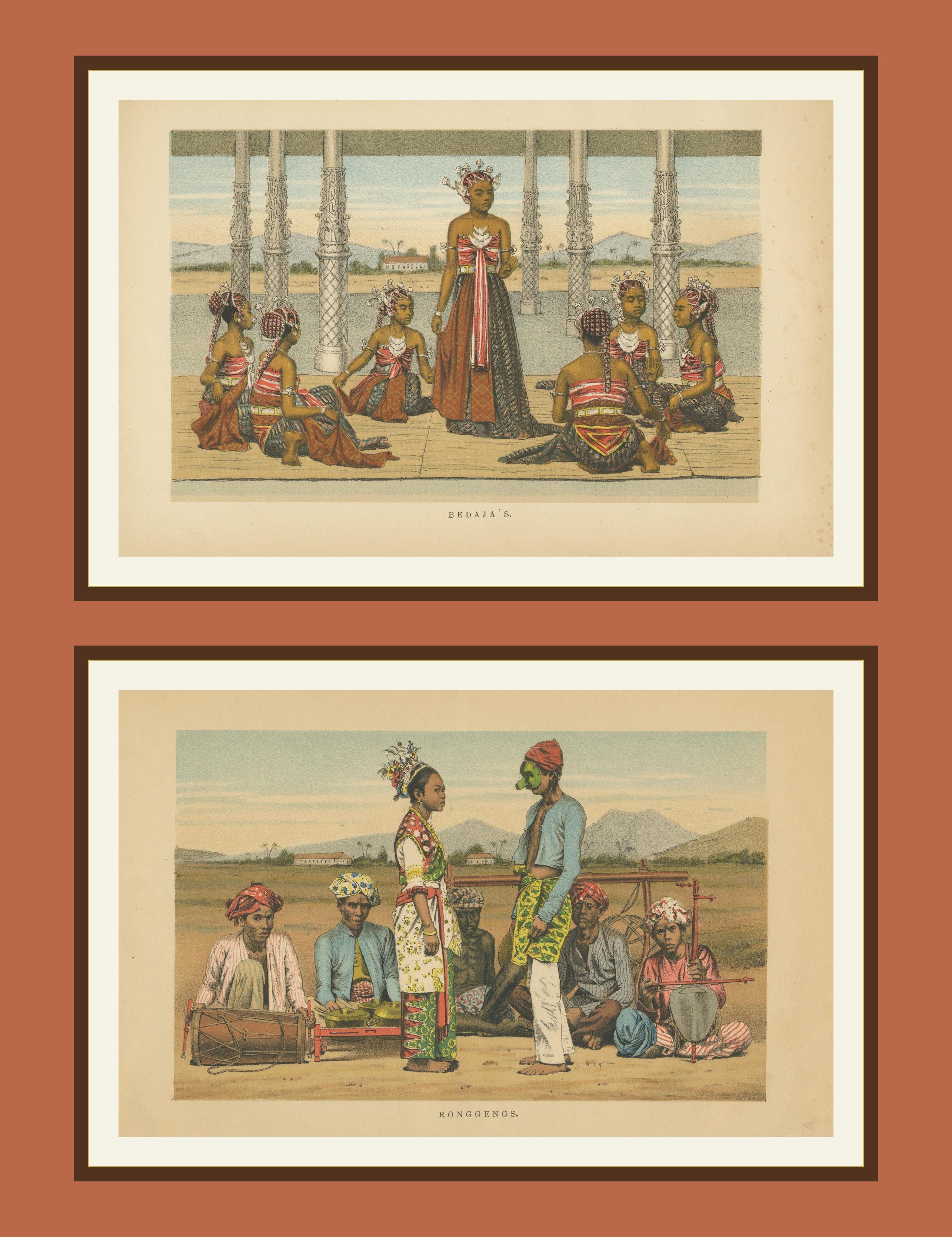 Engraved Antique Javanese Costume & Dance Prints – Bedajas and Ronggeng – c.1860 For Sale