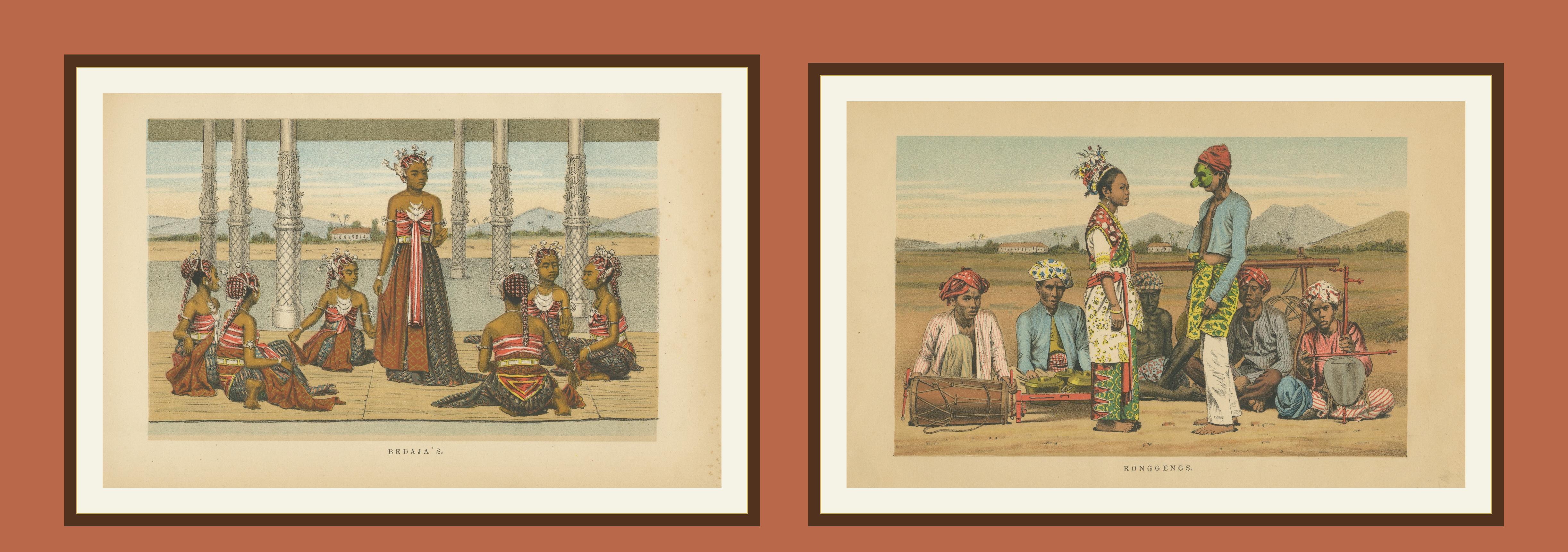 Antique Javanese Costume & Dance Prints – Bedajas and Ronggeng – c.1860 In Good Condition For Sale In Langweer, NL