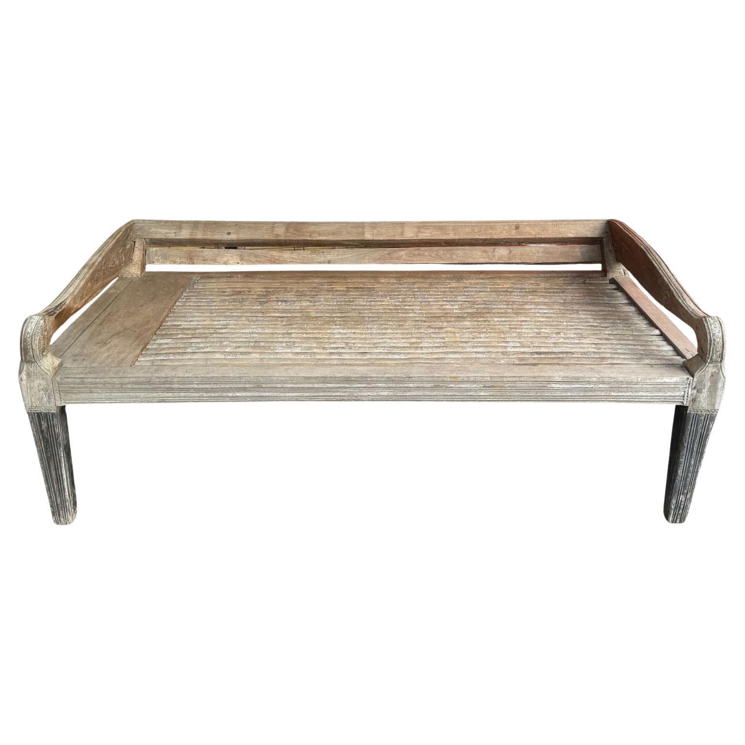 Antique Javanese Daybed with teak frame and bamboo c. 1900 For Sale