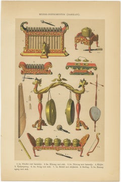 Antique Javanese Prints – Gamelan Instruments & Wayang Puppets – c.1860
