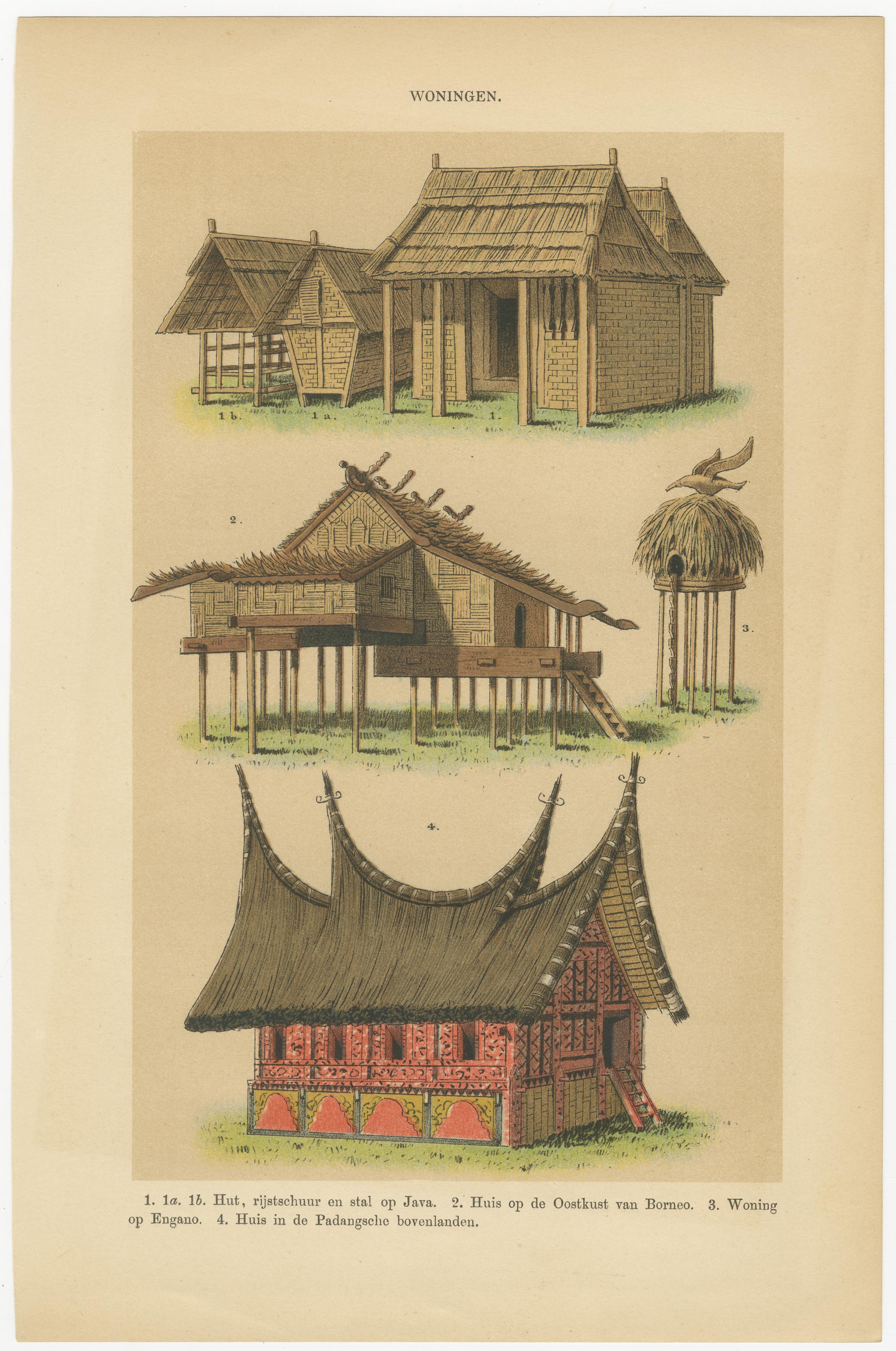 Antique Javanese Prints – Houses, Farming Tools & Household Utensils – c.1860

This striking set of three finely hand-colored lithographs documents aspects of daily life and material culture in 19th-century Java and Sumatra. Produced for European