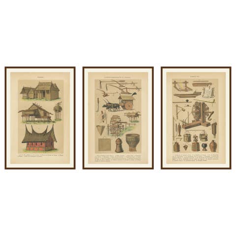 Antique Javanese Prints – Houses, Farming Tools & Household Utensils – c.1860