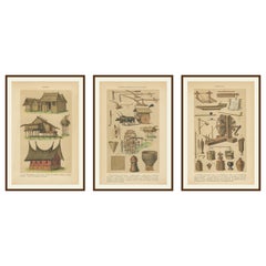 Antique Javanese Prints – Houses, Farming Tools & Household Utensils – c.1860