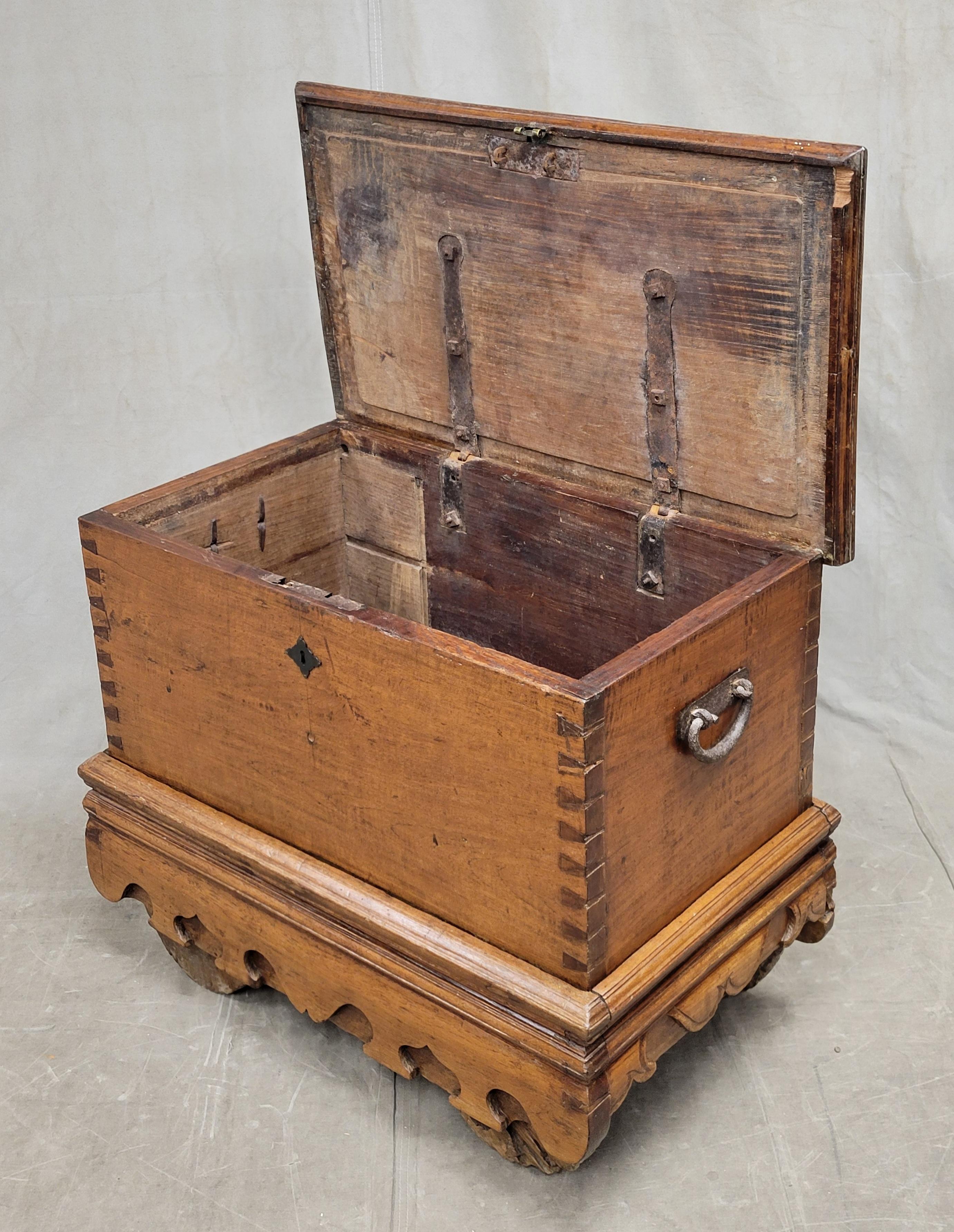 Hand-Crafted Antique Javanese Teak Grobog Blanket Chest on Wheels