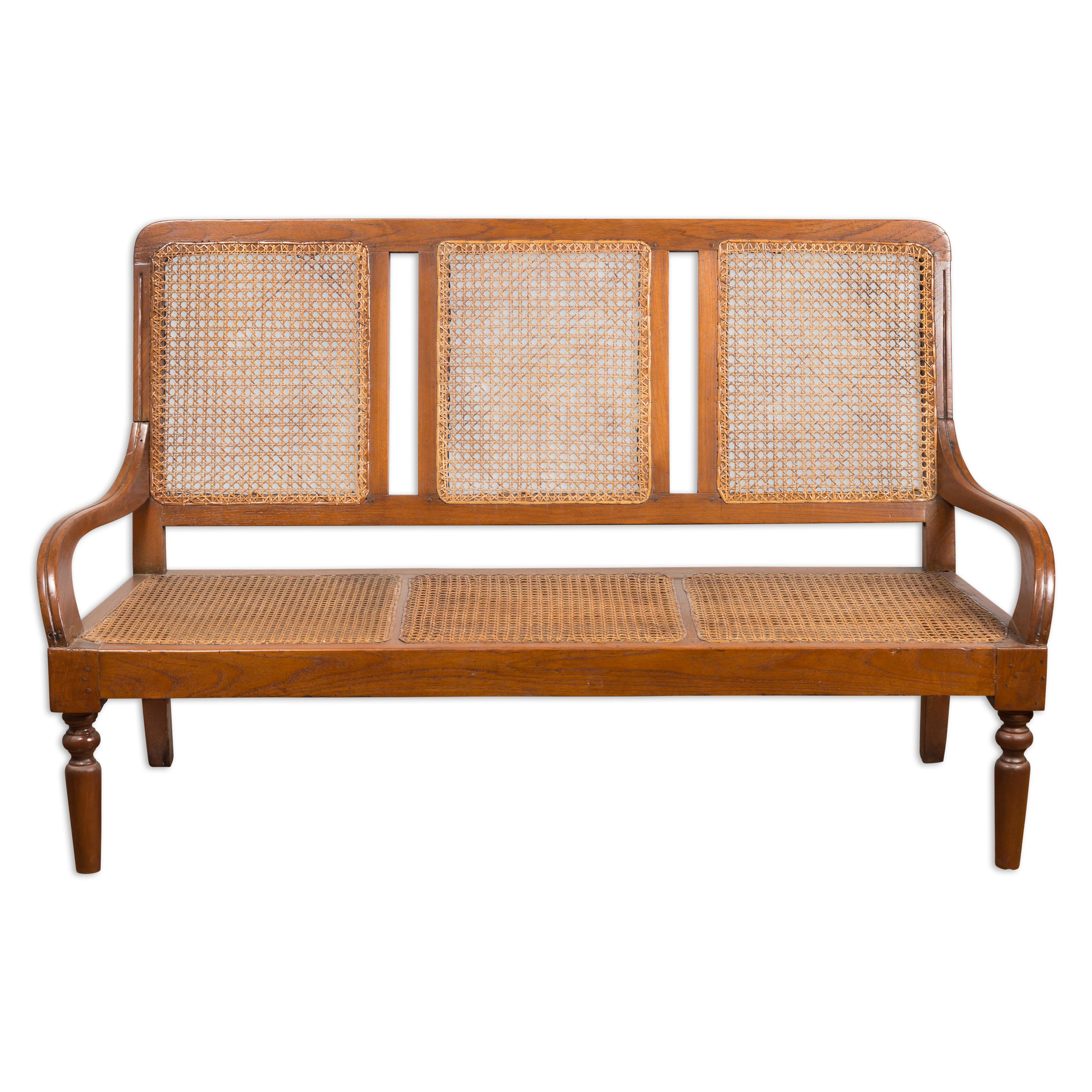 Woven Rattan Antique Settee For Sale 11