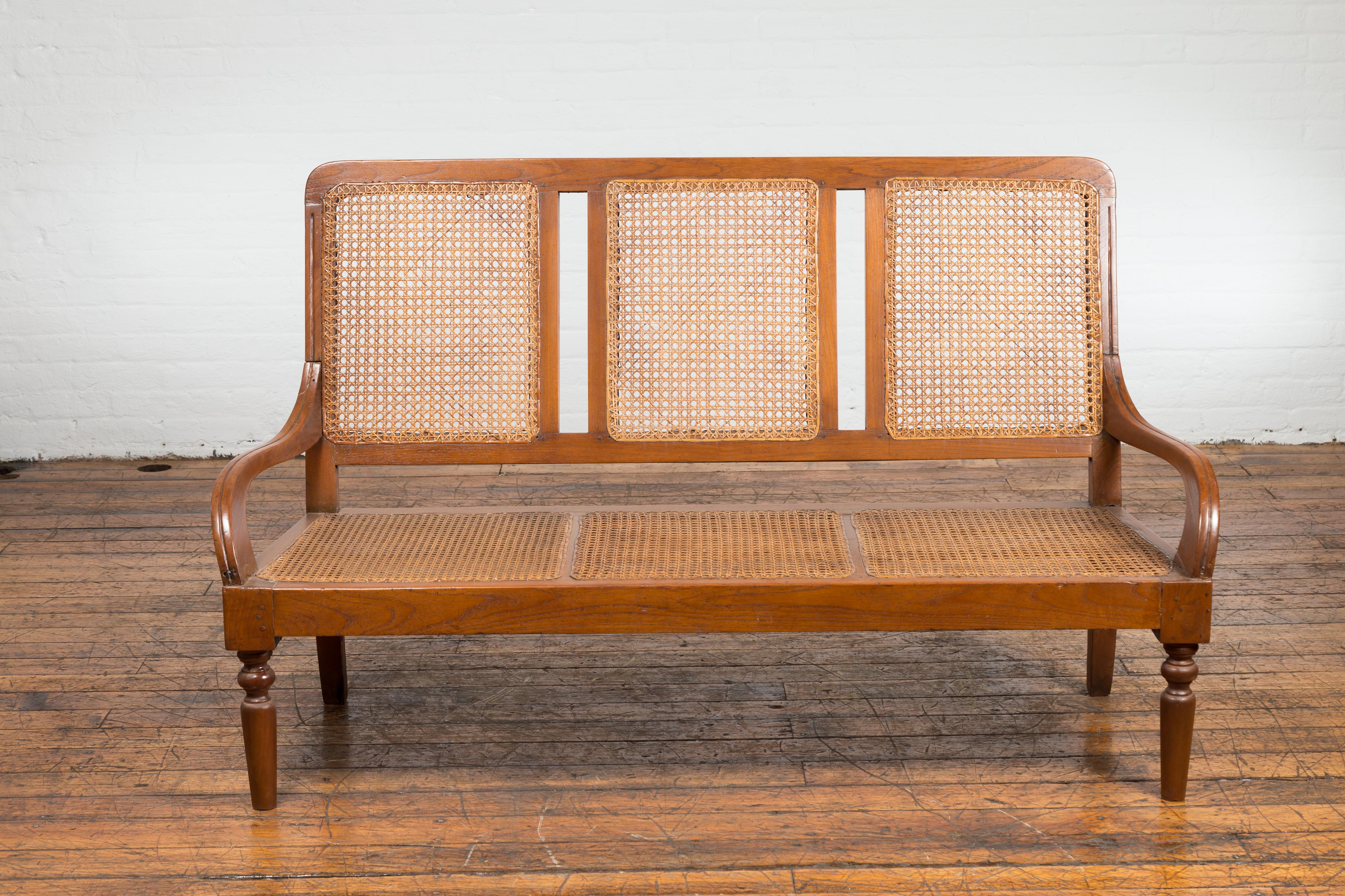Javanese Woven Rattan Antique Settee For Sale