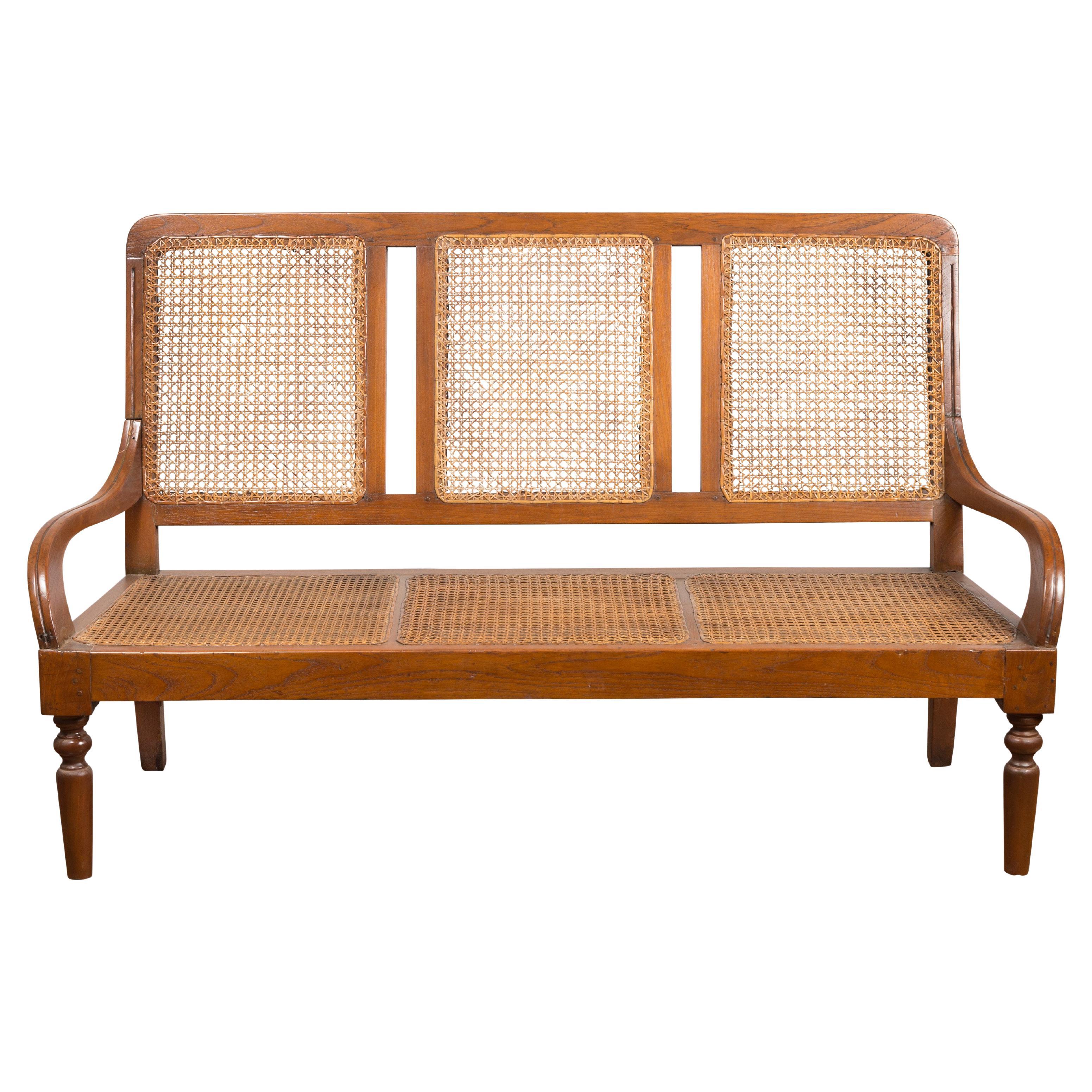 Woven Rattan Antique Settee For Sale