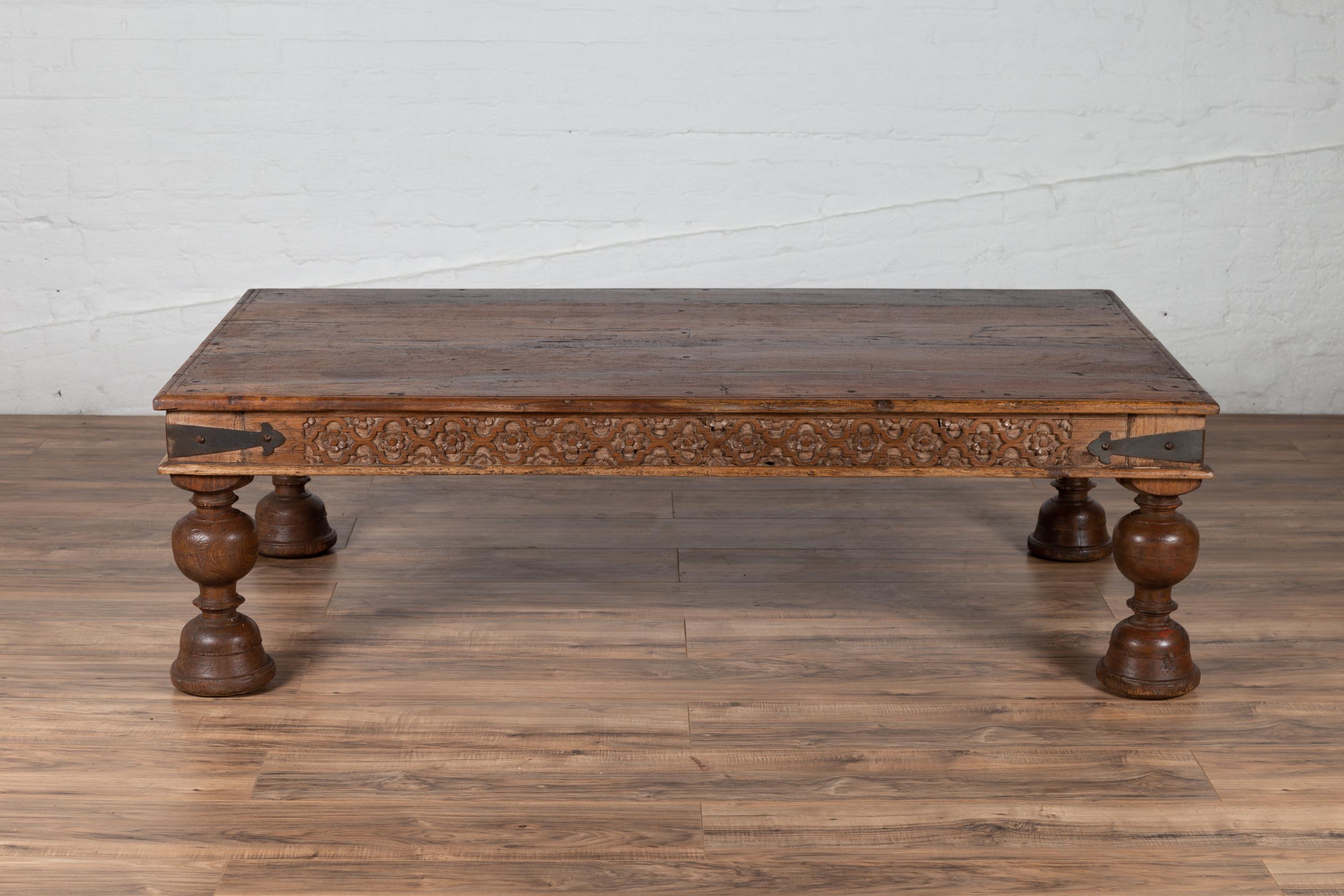 floral engraved wood coffee table