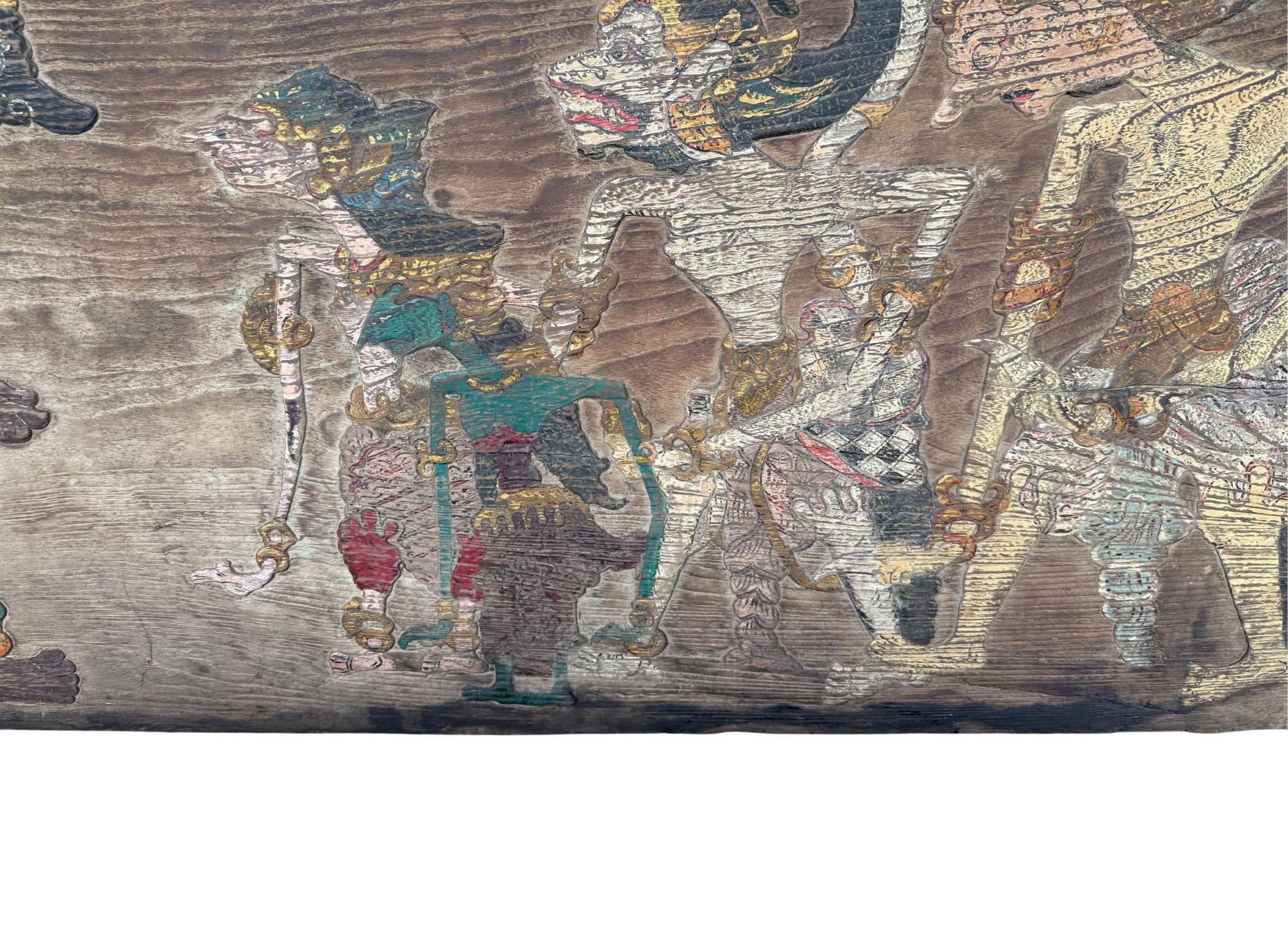 Antique Javanese Teak Wood Panel Wayang Mythology c. 1920 For Sale 1