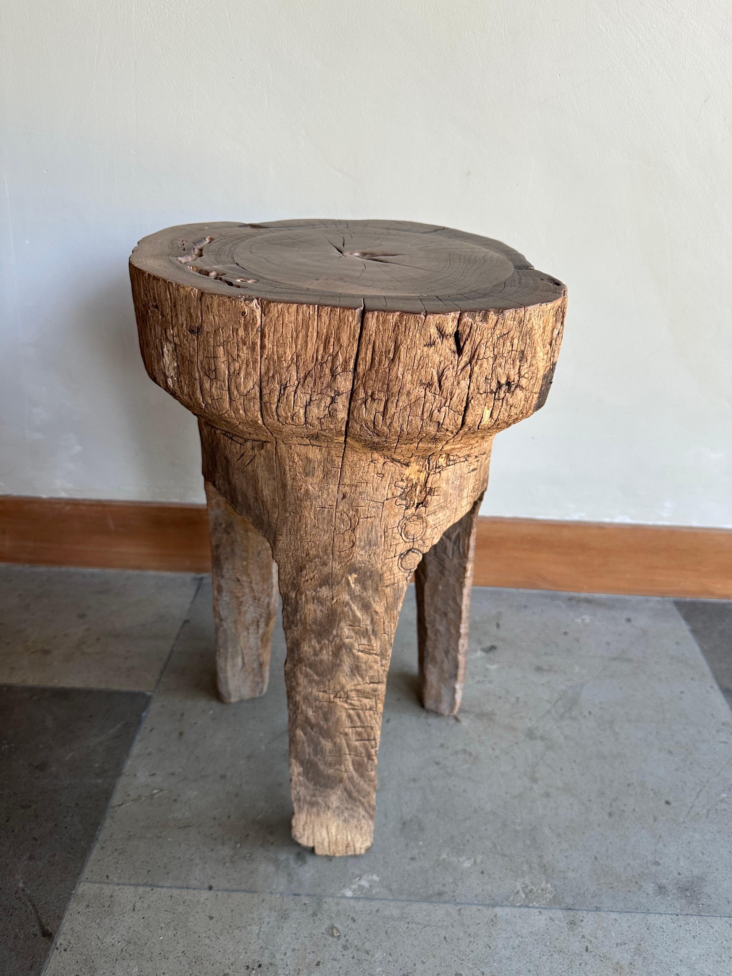 Organic Modern Antique Javanese Teak Wood Stool