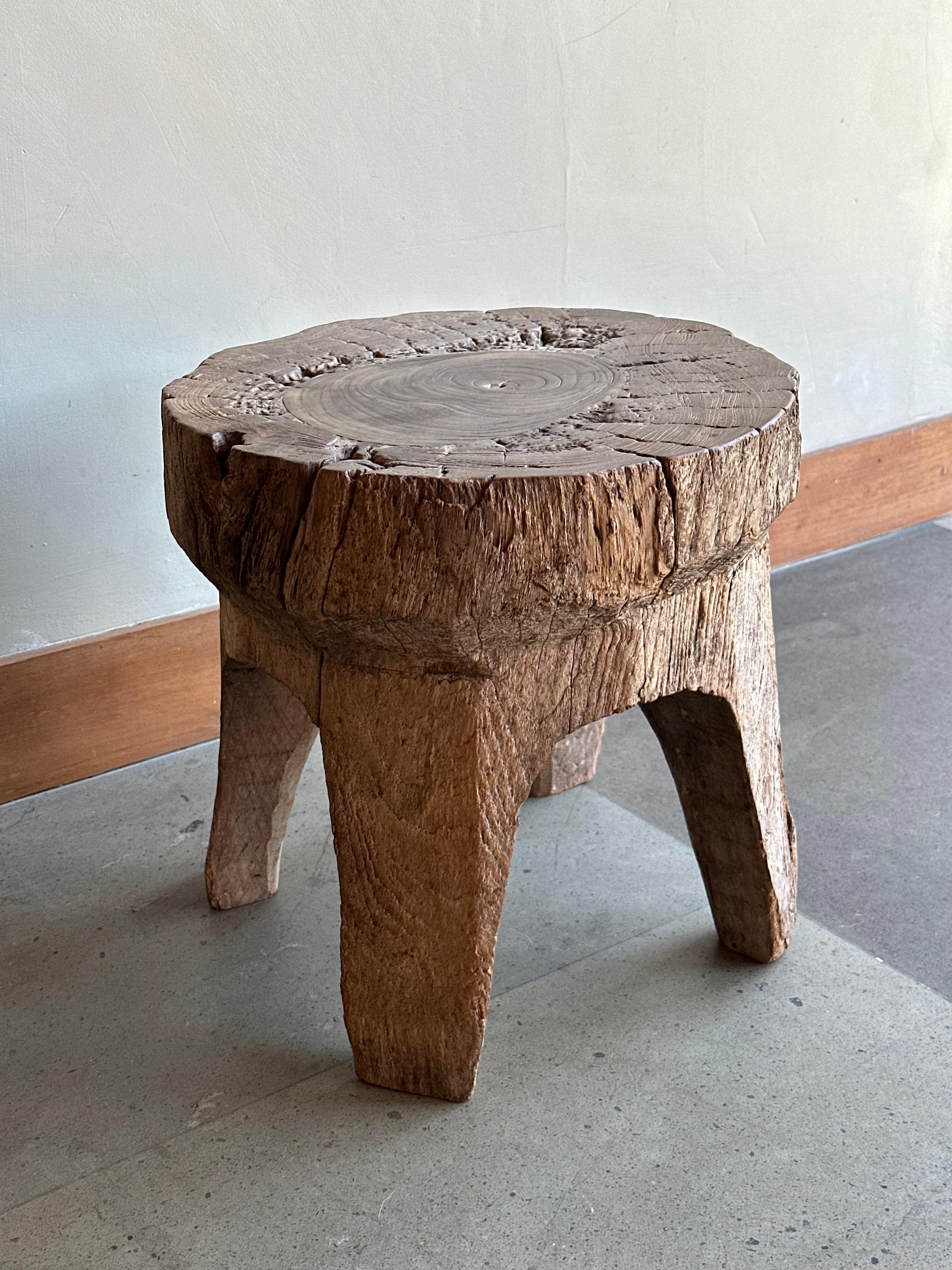 Organic Modern Antique Javanese Teak Wood Stool