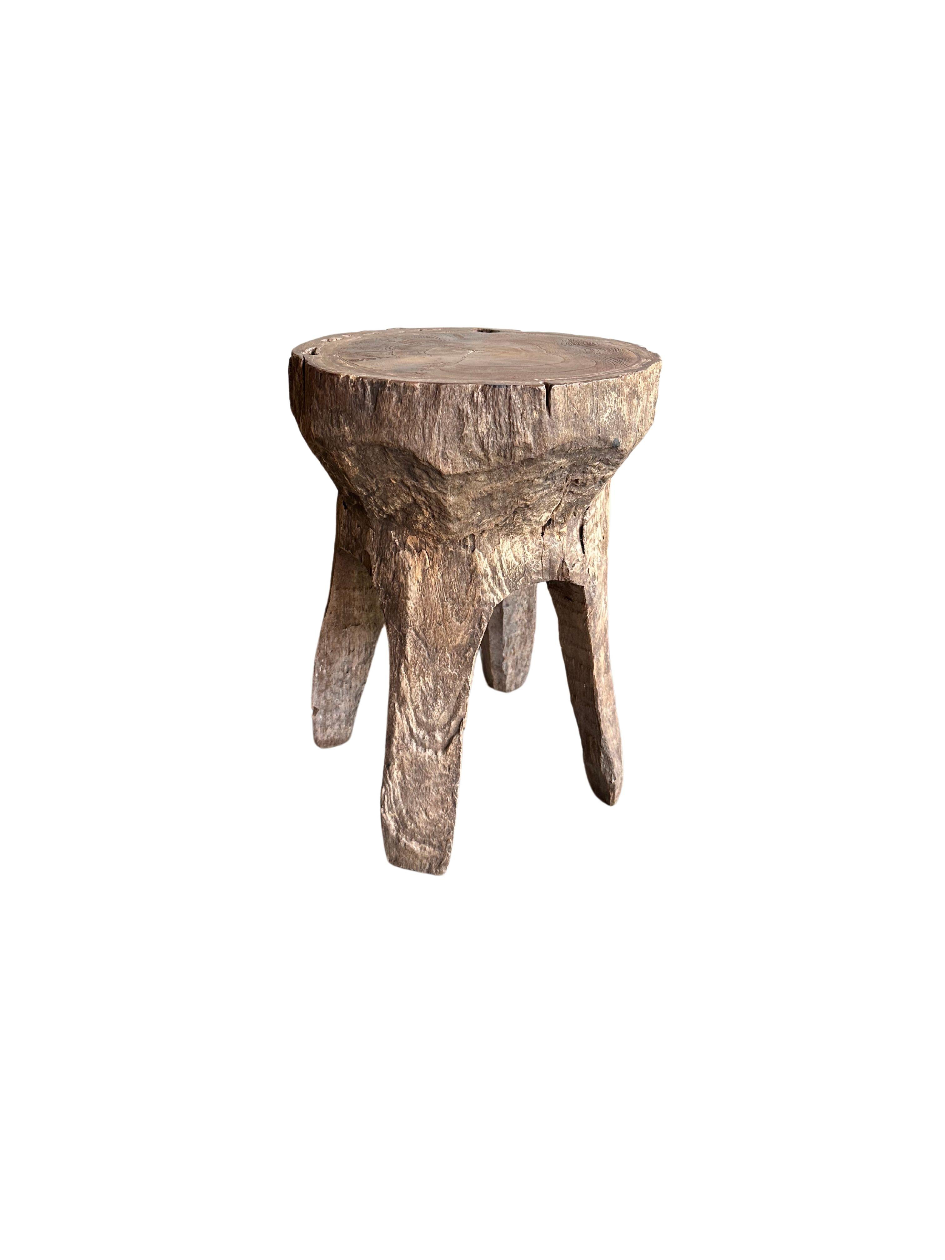 Hand-Crafted Antique Javanese Teak Wood Stool For Sale