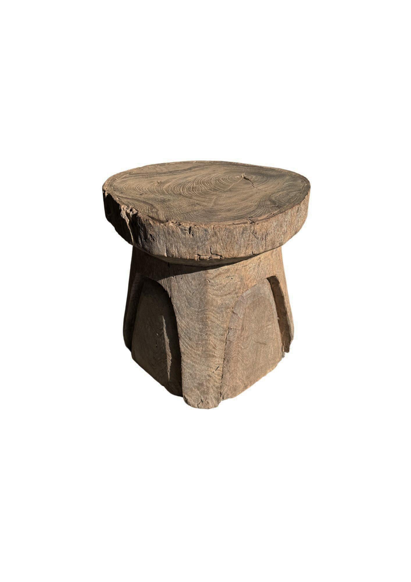 Organic Modern Antique Javanese Teak Wood Stool / Side Table with Wondeful Patina c. 1900 For Sale
