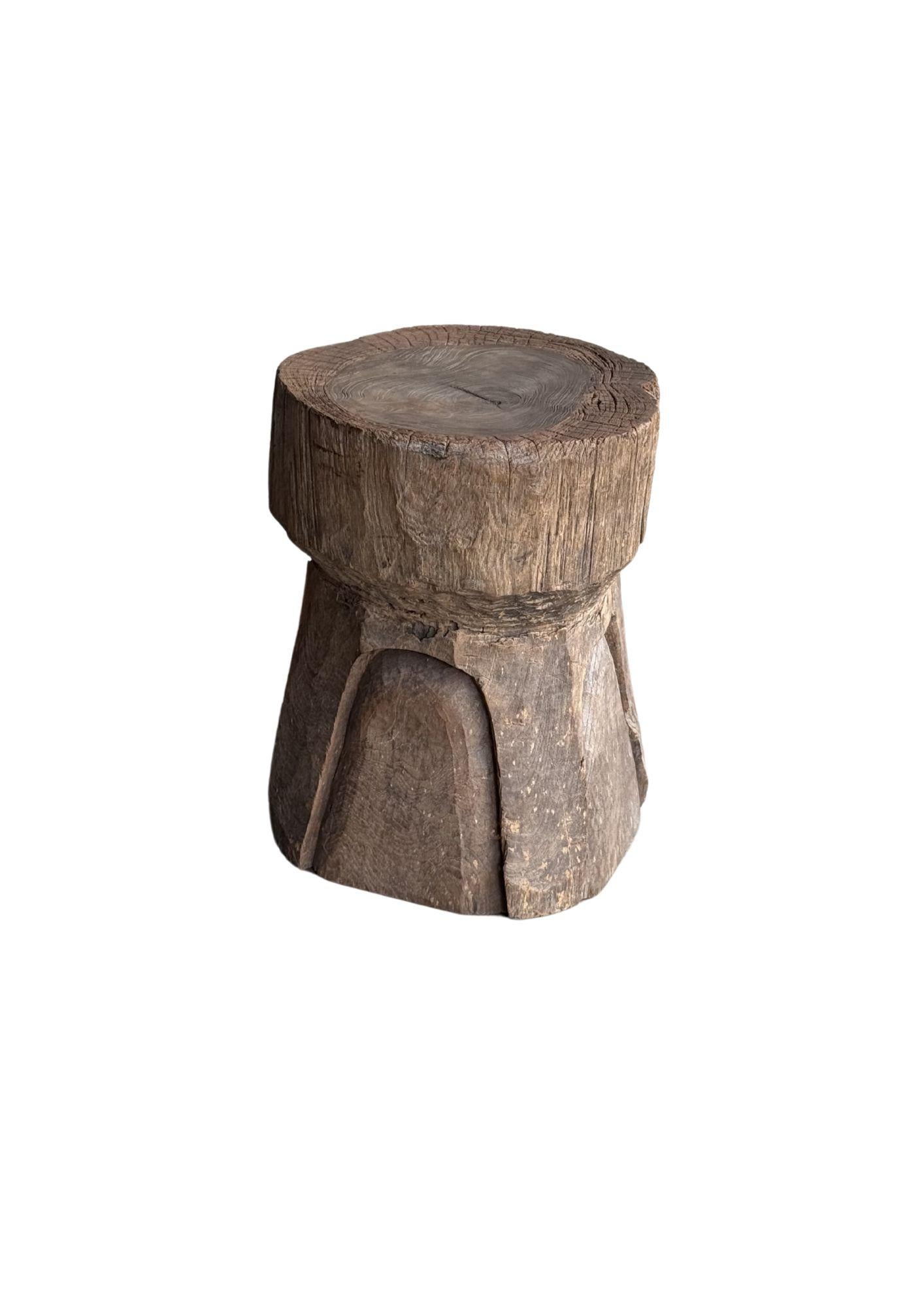 Organic Modern Antique Javanese Teak Wood Stool / Side Table with Wondeful Patina c. 1900 For Sale