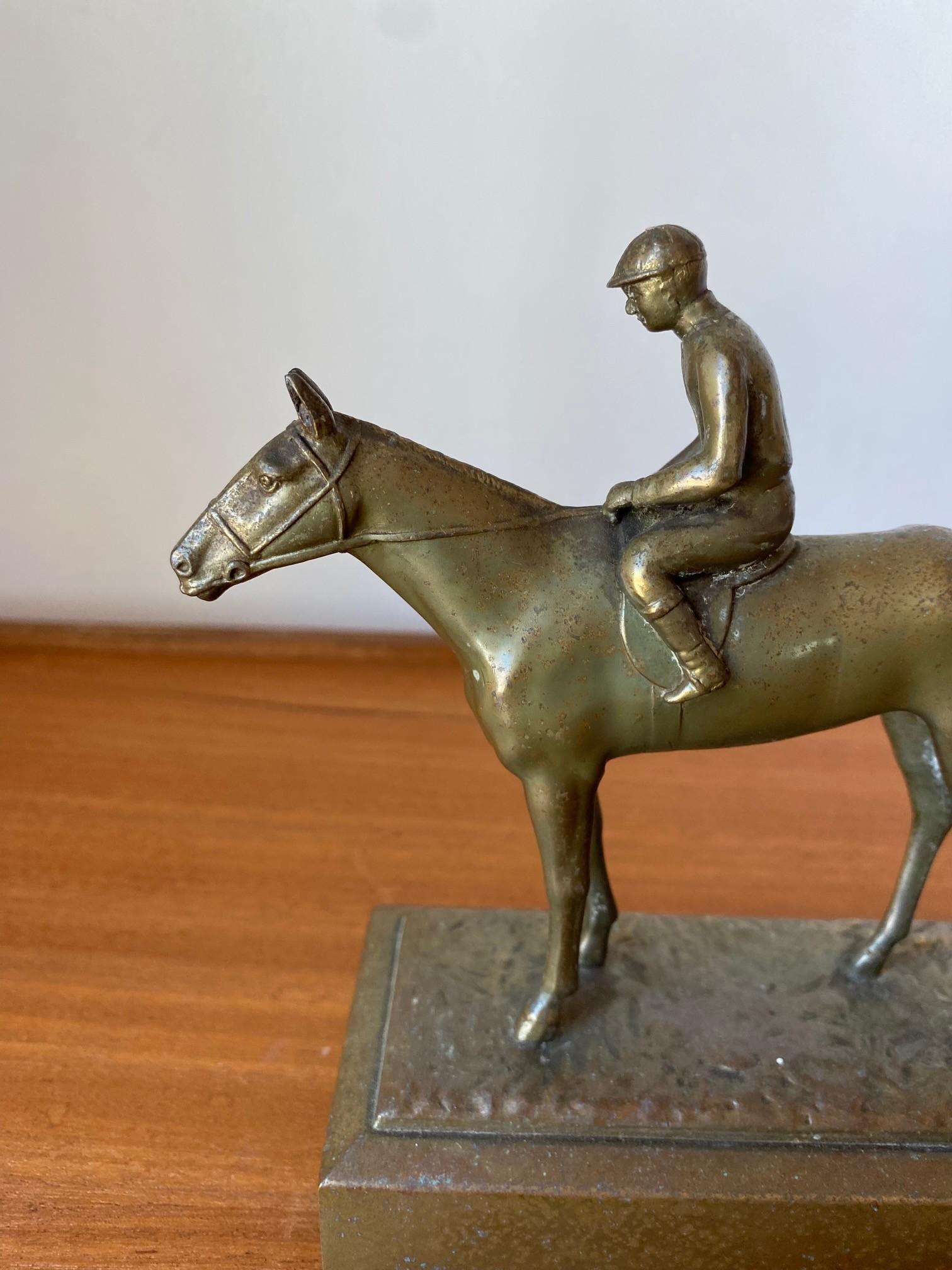 American Antique J.B. Bronze  Jennings Brothers Jockey and Horse Sculpture For Sale