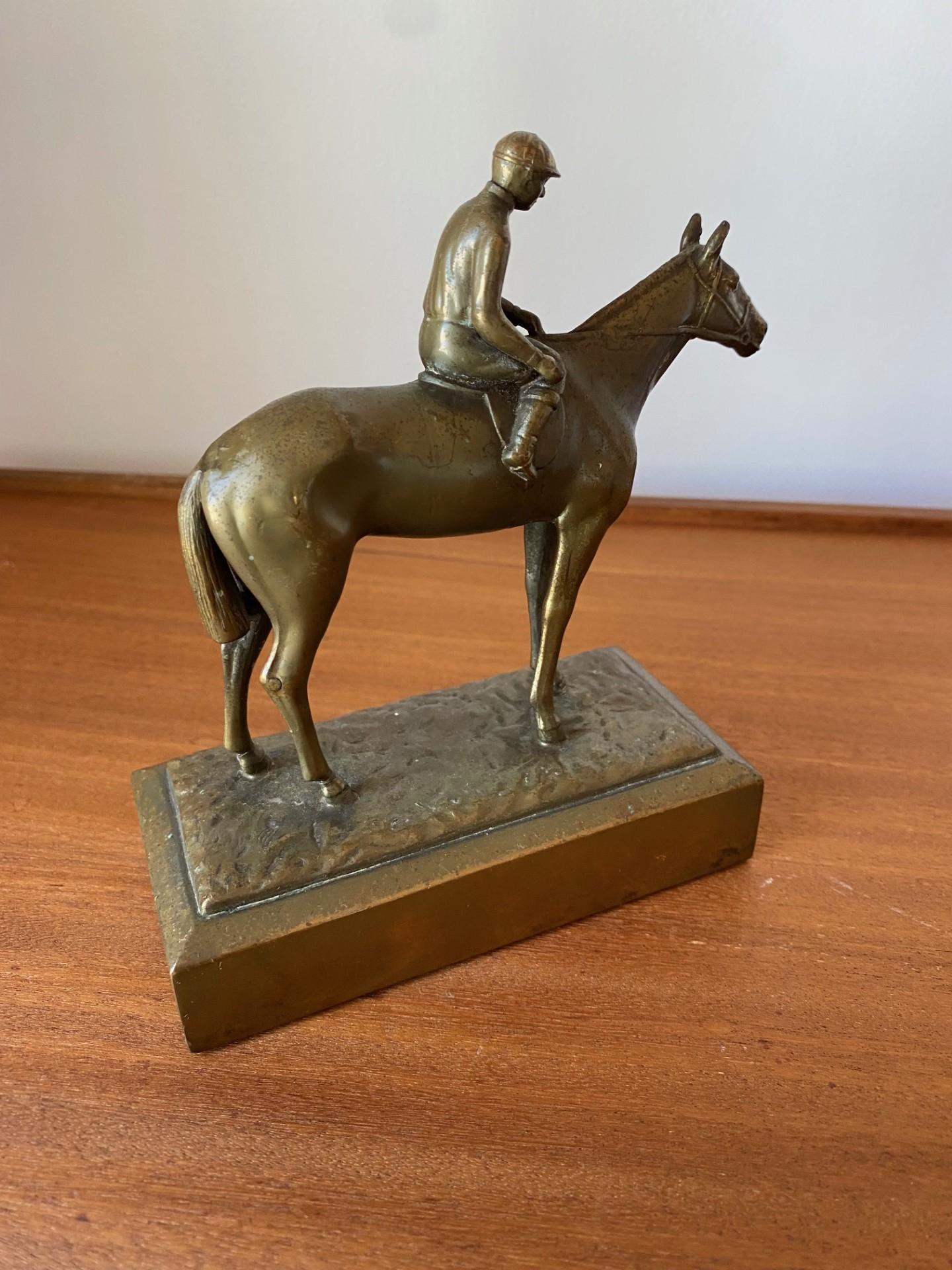 Cast Antique J.B. Bronze  Jennings Brothers Jockey and Horse Sculpture For Sale
