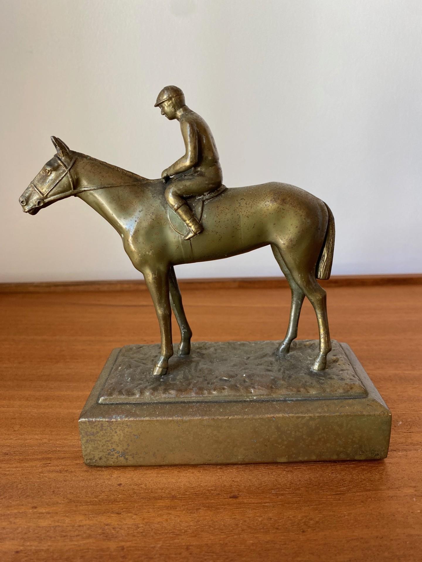 Antique J.B. Bronze  Jennings Brothers Jockey and Horse Sculpture In Good Condition For Sale In San Diego, CA
