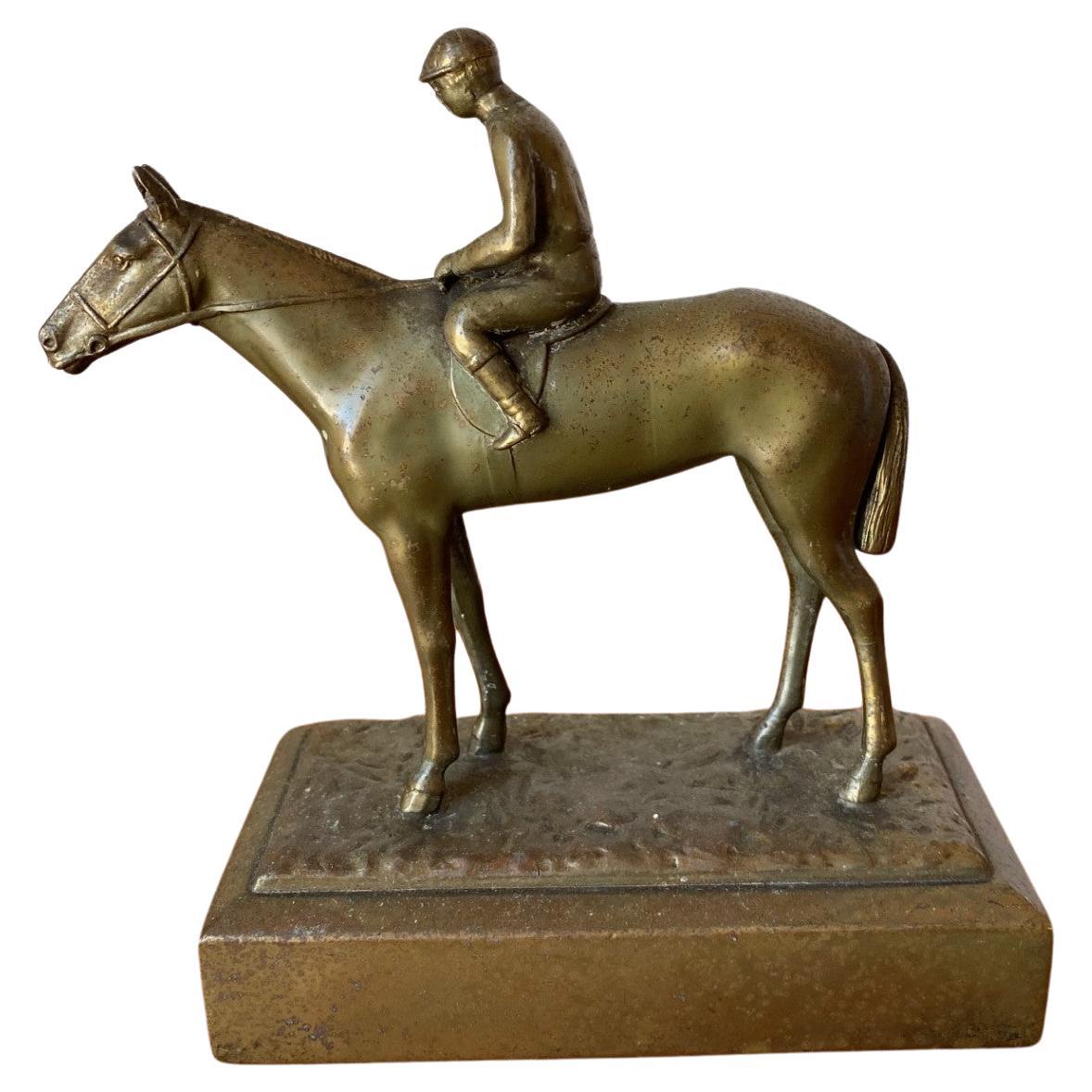 Antike J. B. Bronze  Jennings Brothers Jockey und Pferd Skulptur