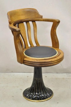 Antique JB Van Sciver Oak Wood Swivel Ship Captains Courthouse Bankers Arm Chair